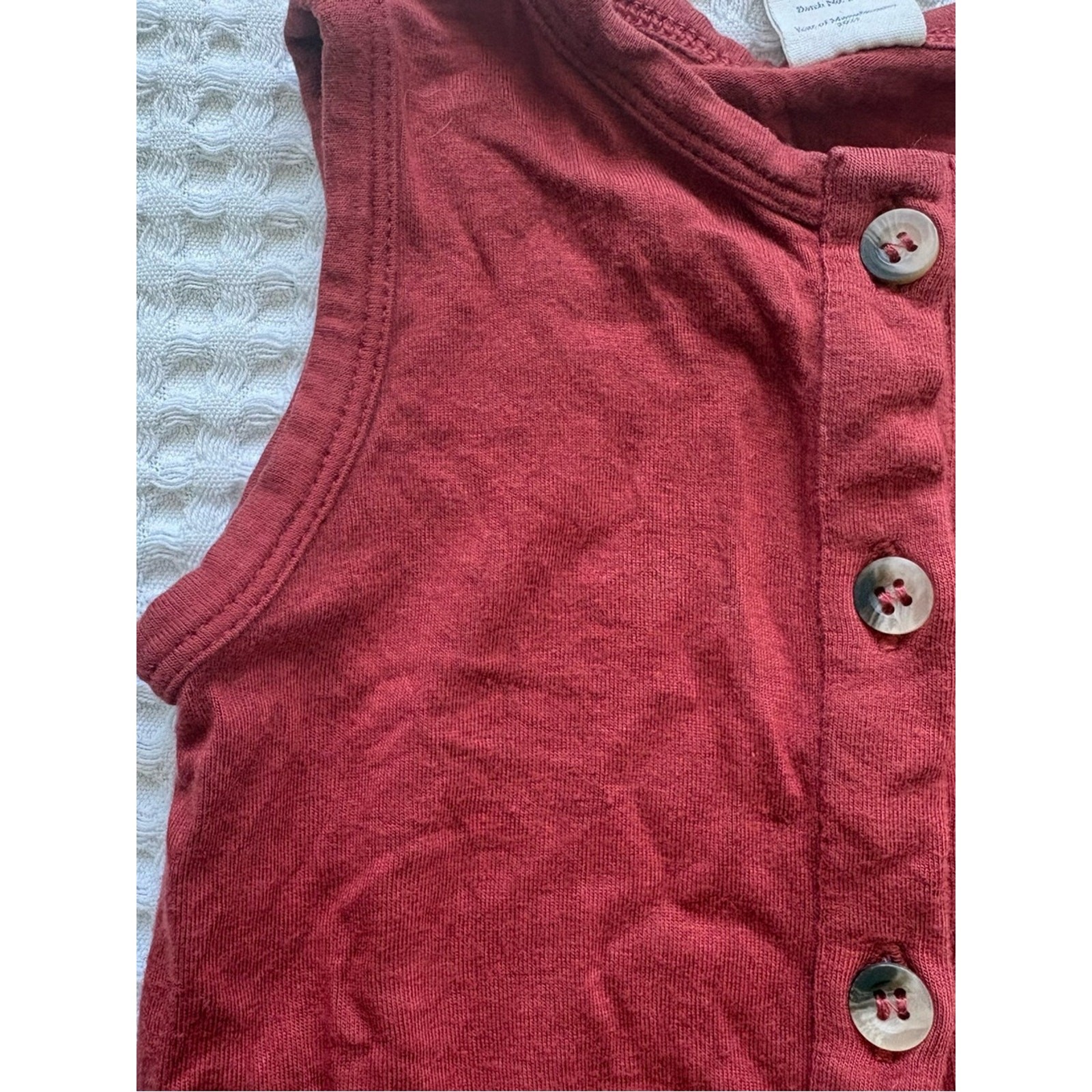 Kate Quinn Bamboo Sleeveless Button Romper Jumpsuit Terracotta Brick Red 6-12M