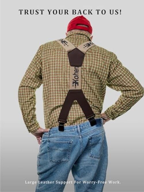 Men’s Industrial Strength Suspenders 2-Inch Wide X-Back Heavy Duty Braces Beige