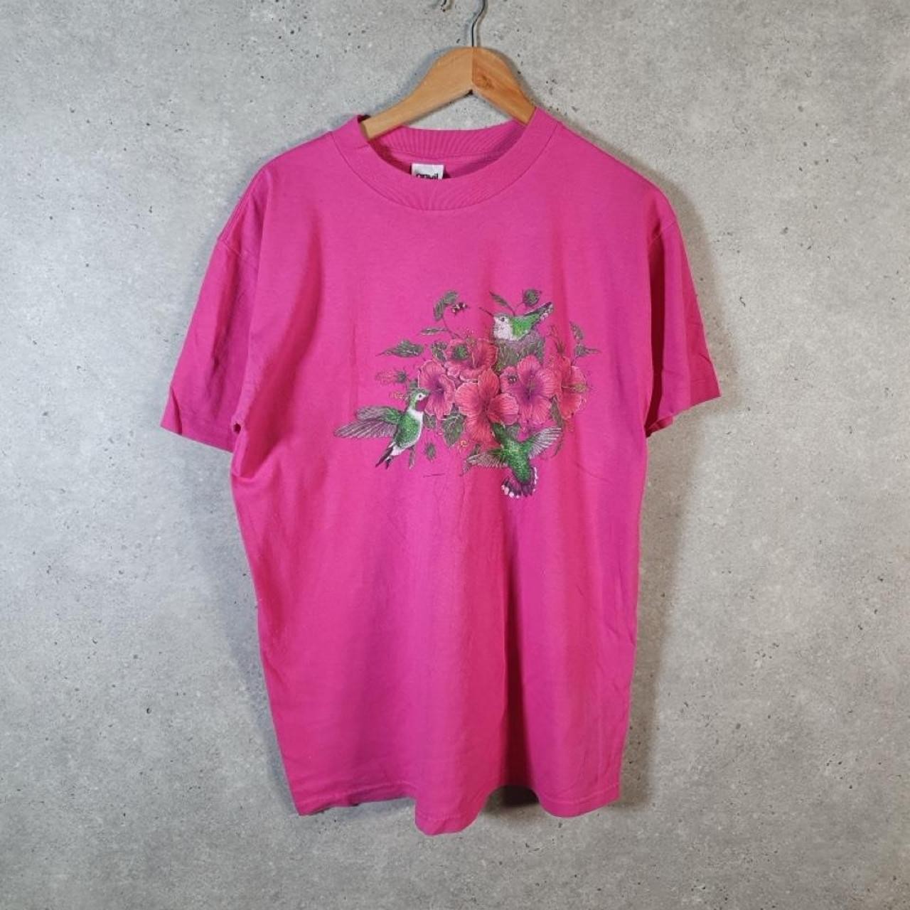 Vintage Anvil Hummingbird & Hibiscus Graphic Single Stitch TShirt Men L C31759