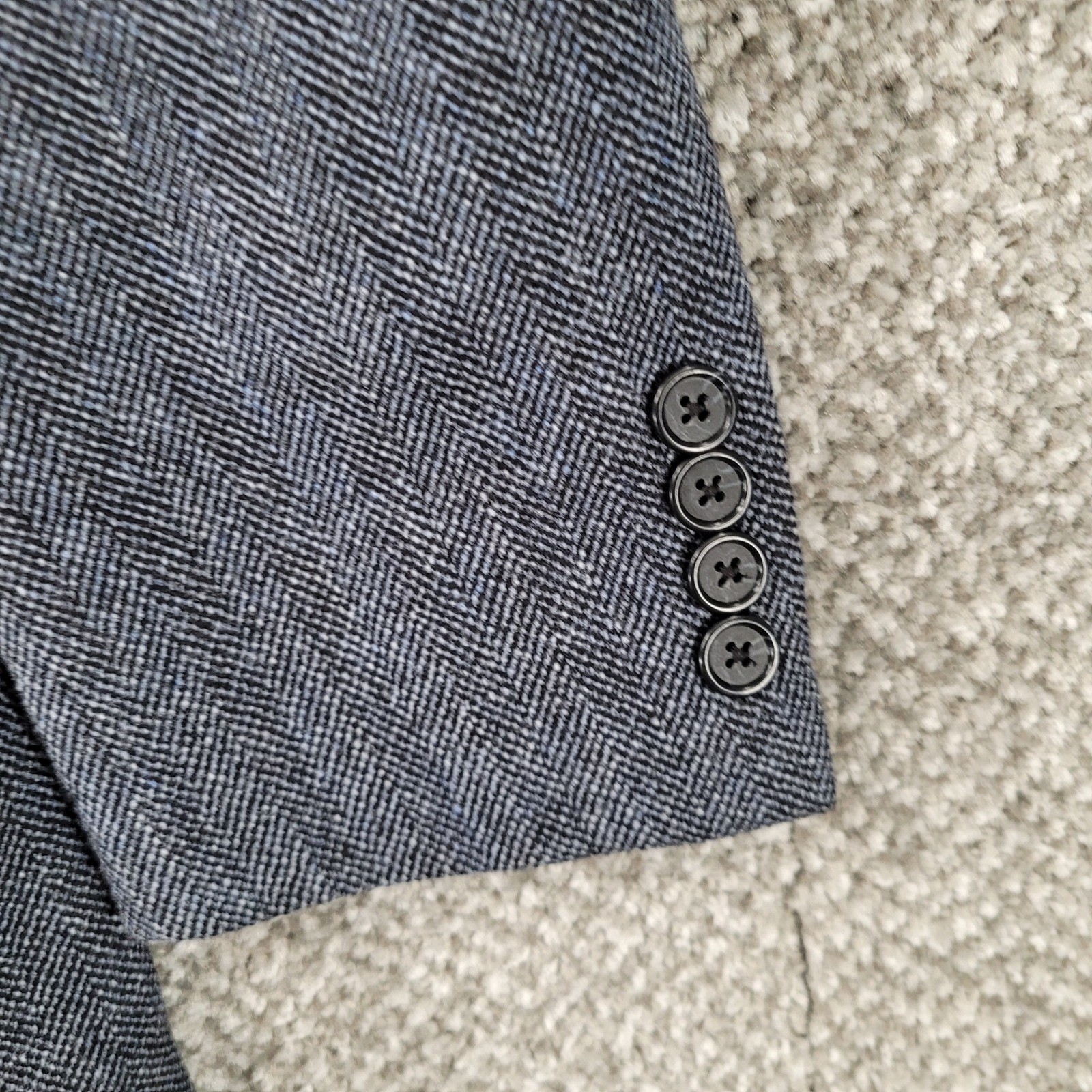 Hickey Freeman Milburn Mens 38R Blazer Blue Grey Herringbone Worsted Wool Jacket