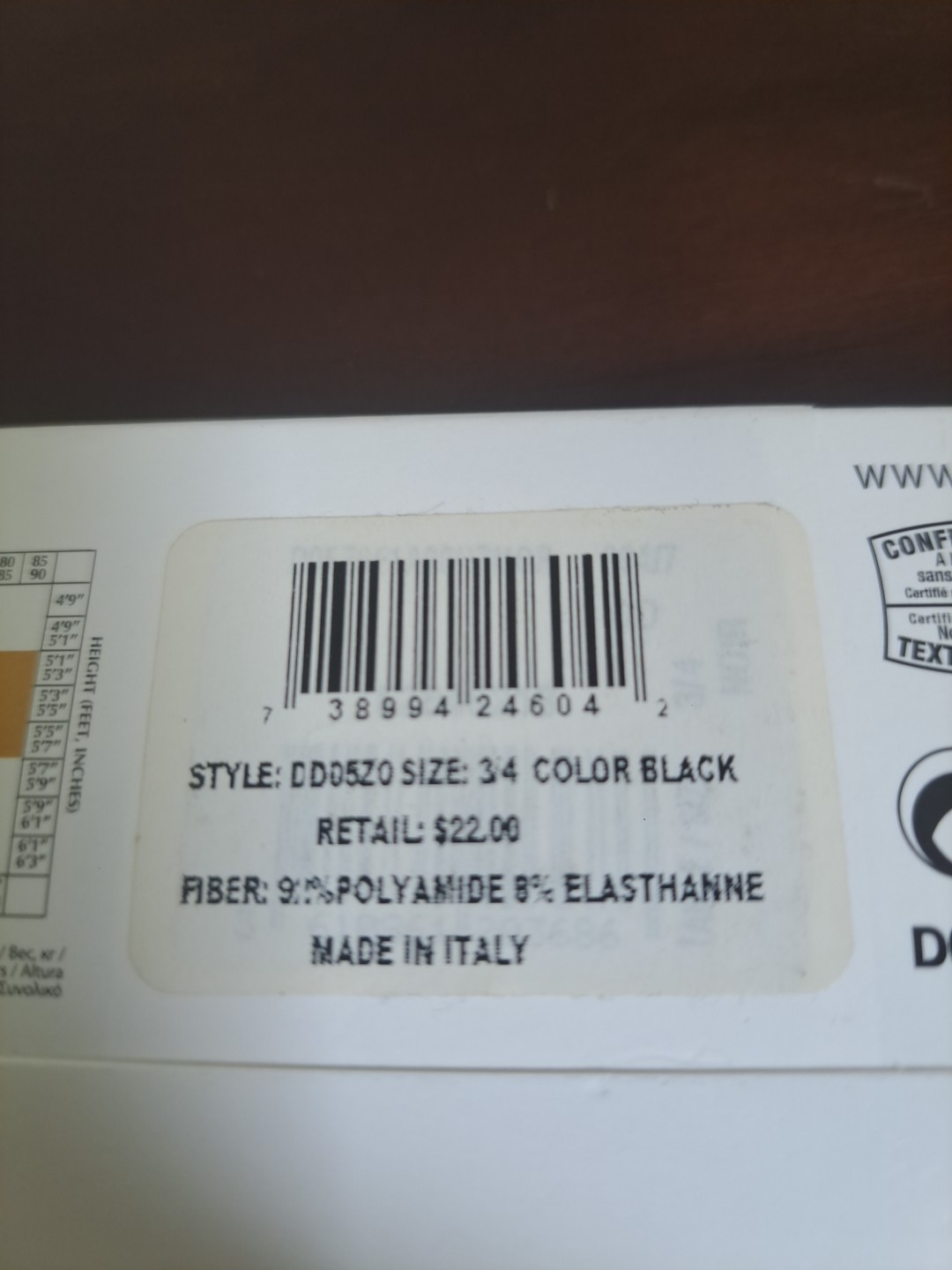 DIM Sexy Collant Effet Retro Black Panty Hose Size 3/4