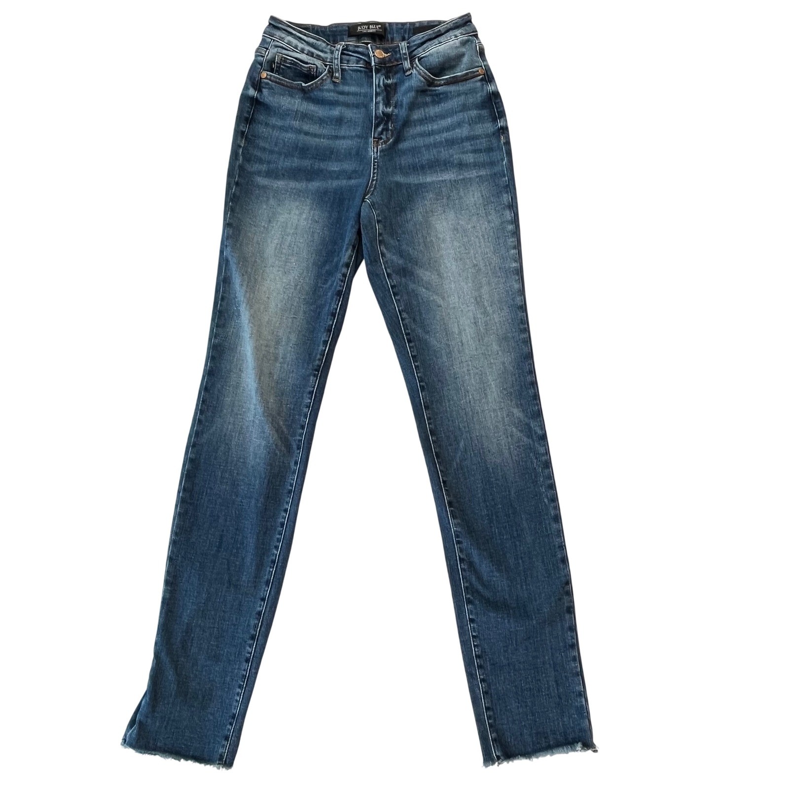 Judy Blue High Rise Skinny Jeans Medium Wash Raw Hem JB88541 MD Womens Size 27