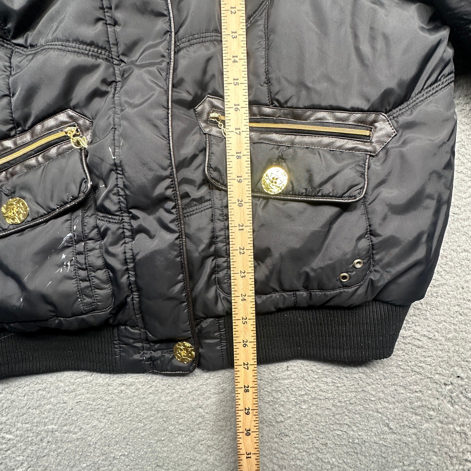 Vintage Baby Phat Puffer Bomber Jacket Women 3X Plus Faux Fur Trim Hooded Black