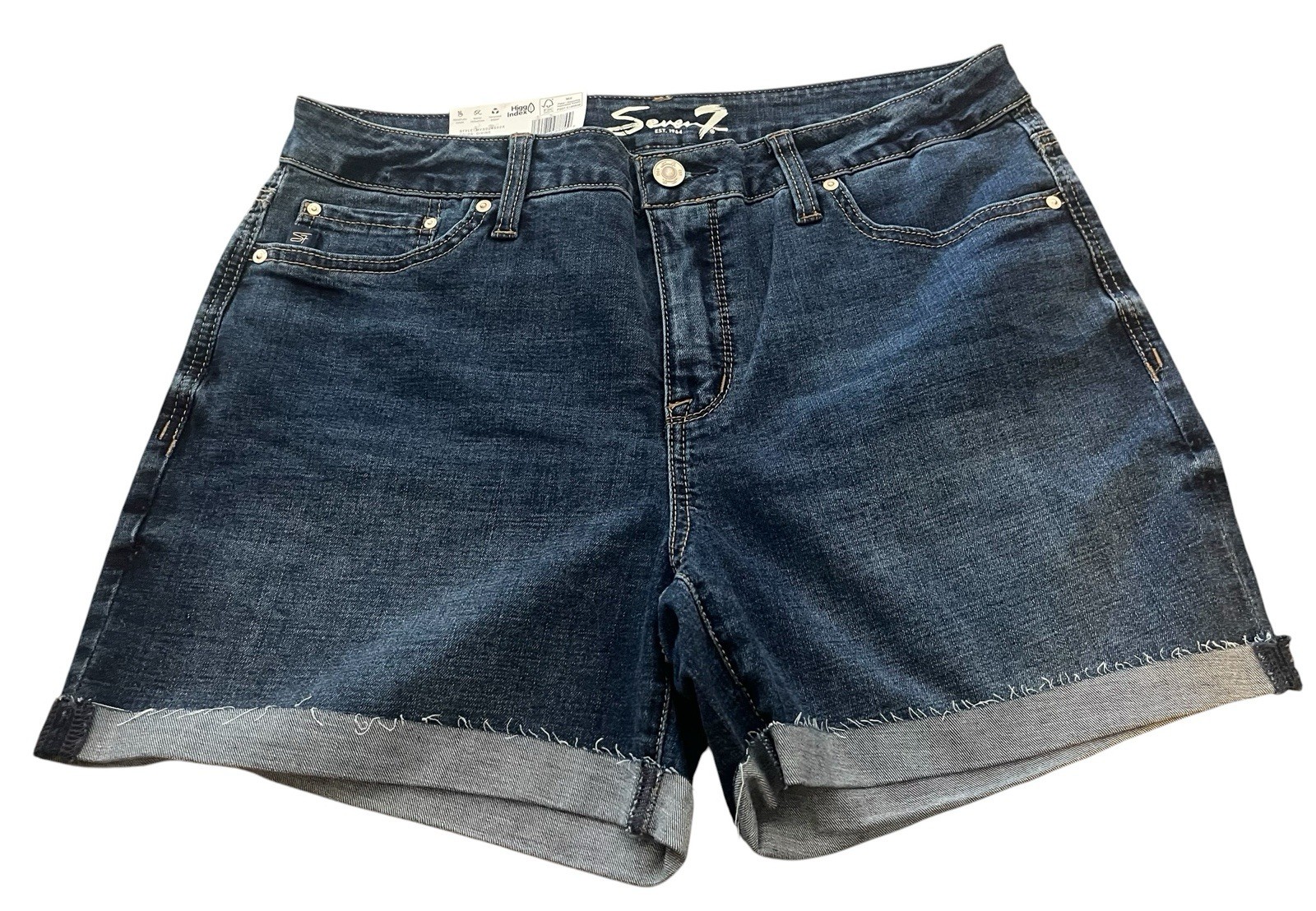 Seven7 Shorts Women’s Size 12 Fray Hem High Rise Blue Denim Zip 5 Pockets