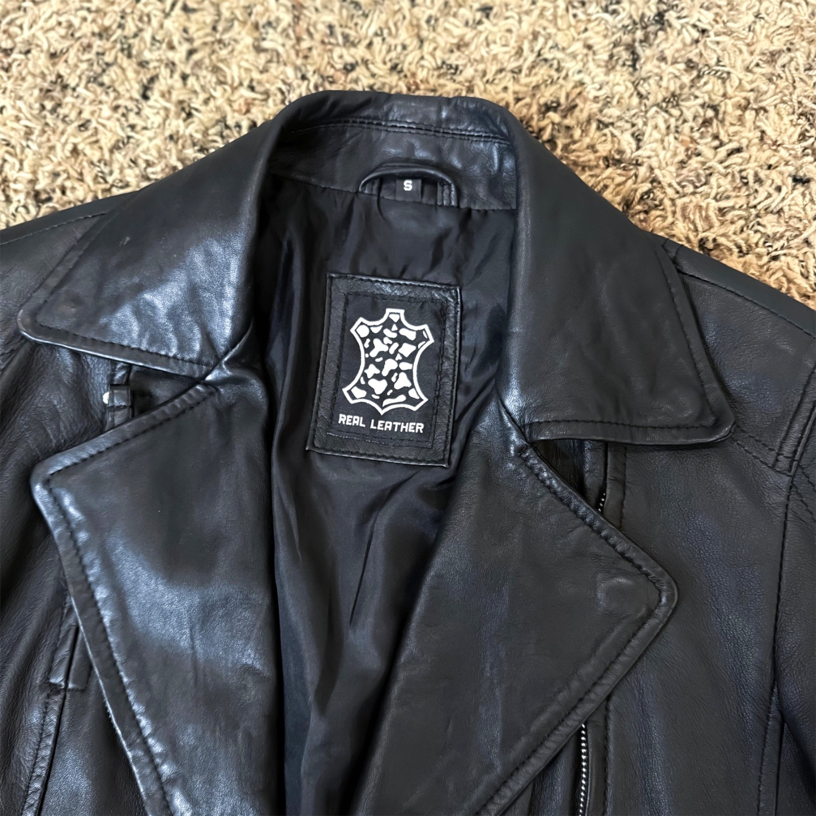 SOFT LEATHER MOTORCYCLE JACKET S Women’s Grunge Biker Moto Zipper Grunge Retro