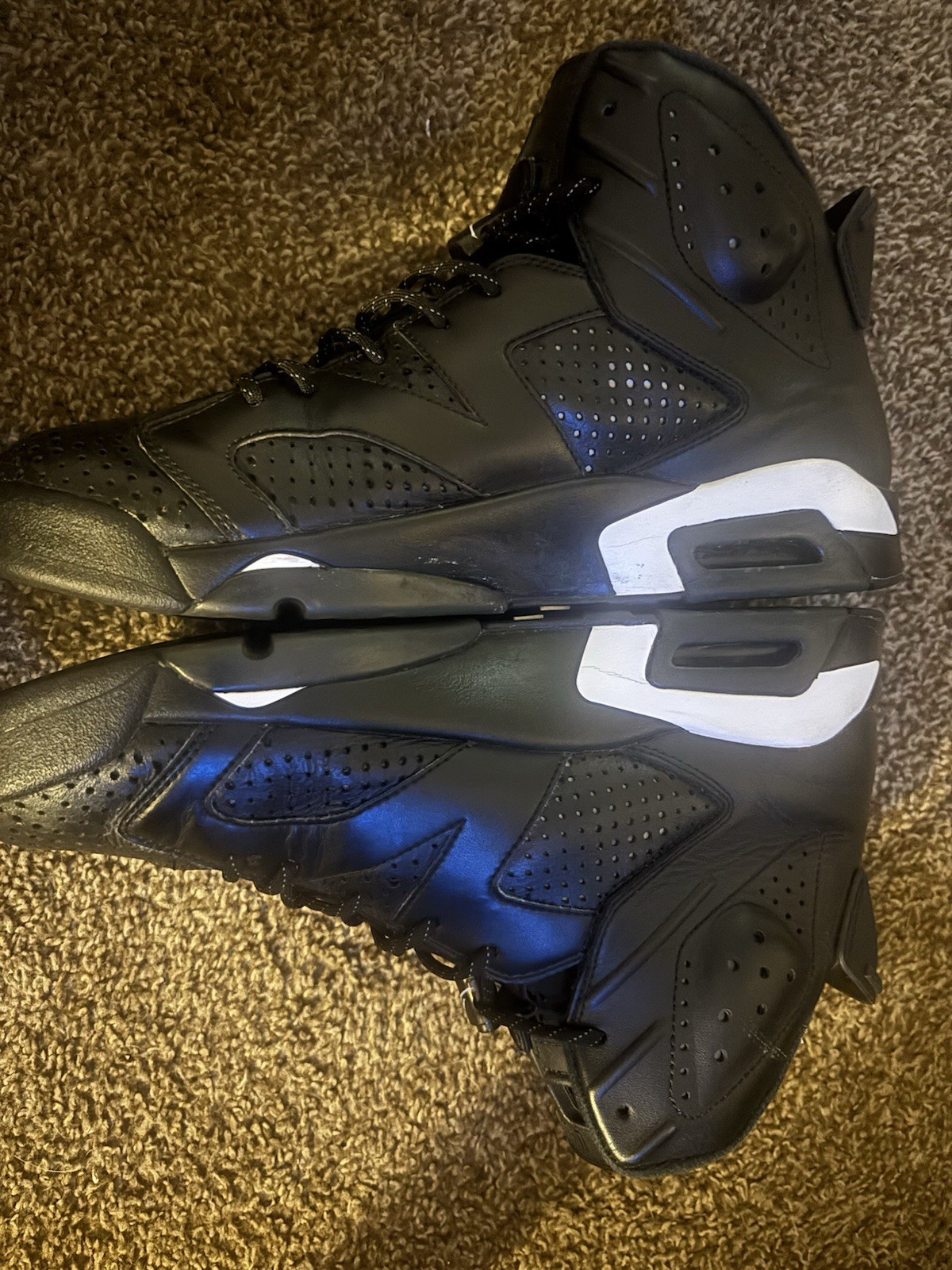Jordan Air Jordan 6 Retro Black/White Men s Leather High Top Lace-Up Sneakers