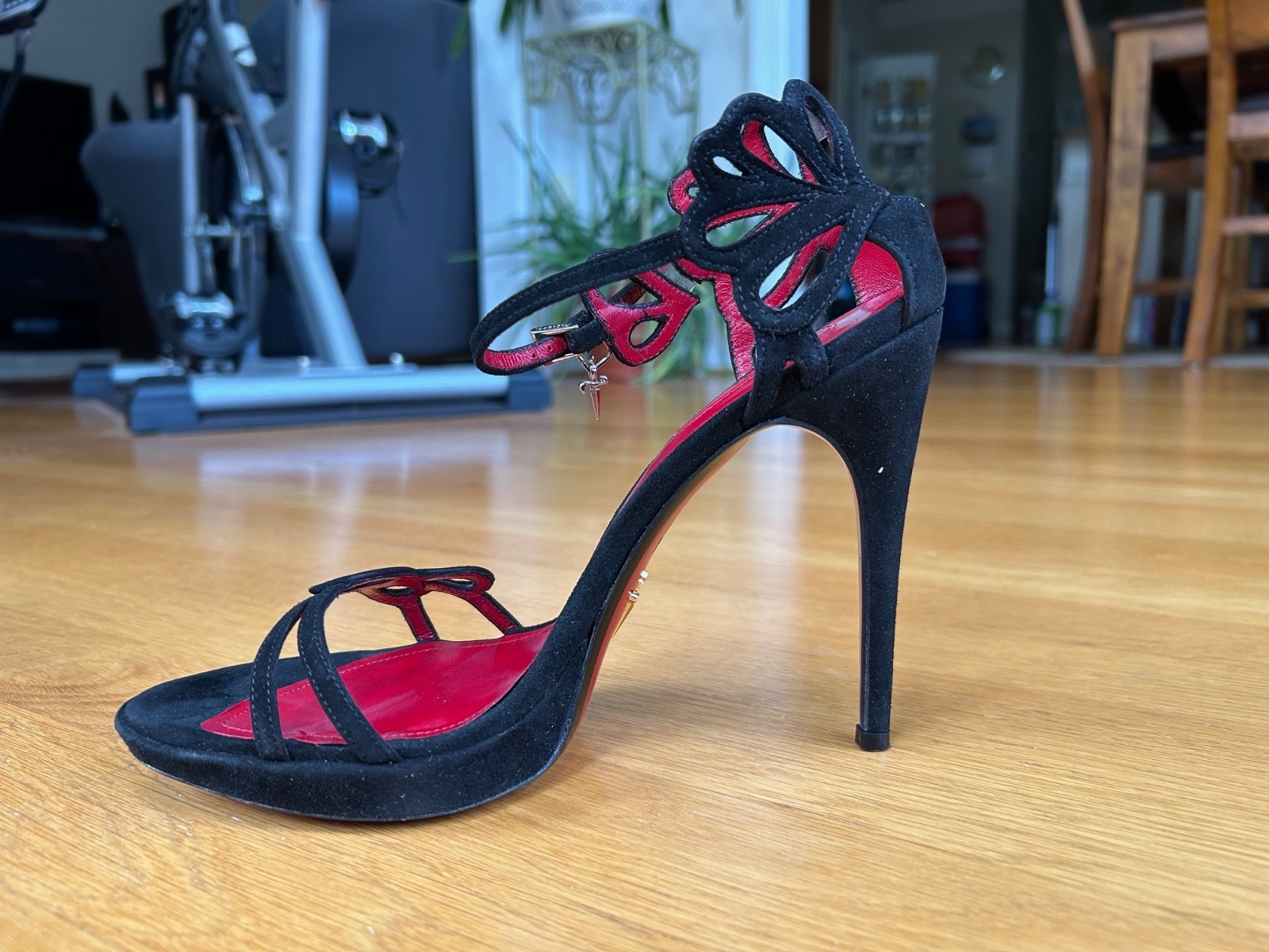 CESARE PACIOTTI Black Suede Butterfly Laser-Cut Sandals SZ 8.5 IT 38.5 Good &Box