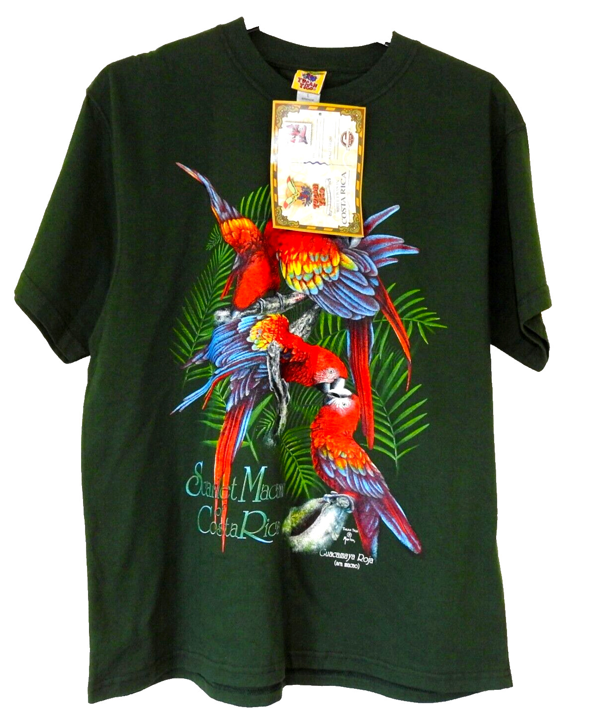 BNWT Vintage 90s T-Shirt Large Tucan Tico Costa Rica Macaw Graphic Green