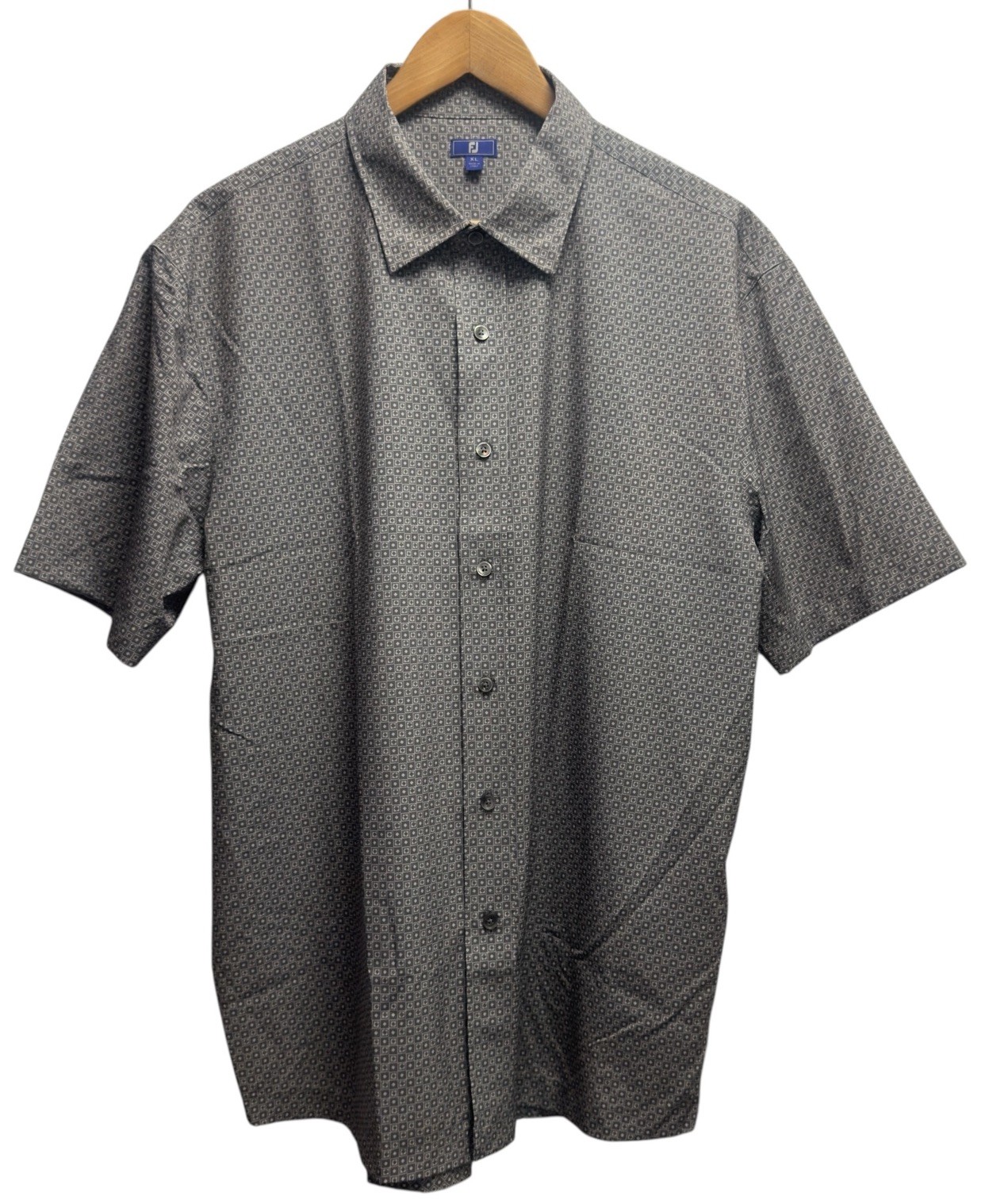 FootJoy FJ Men’s Size XL Gray/White Geometric Performance Button Front S/S Shirt