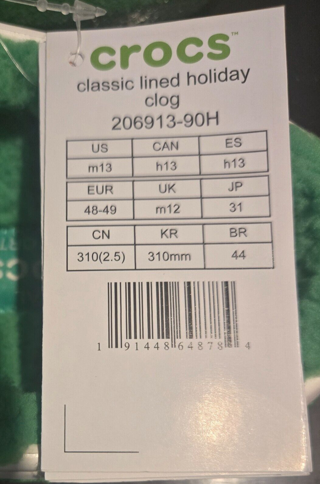 Crocs Classic Holiday Lined Clogs Size 13 Red/Green/White 206913-90H