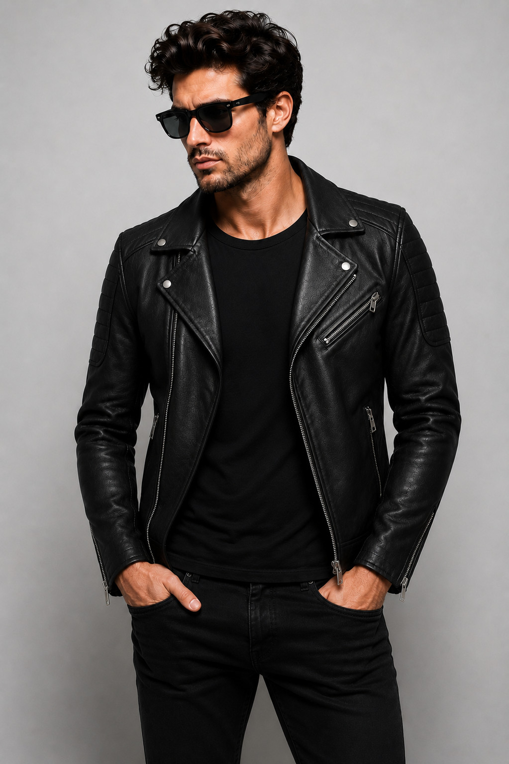 Men’s Leather Biker Jacket – Slim Fit Zip Up – Motorcycle Fashion Stylish Coat