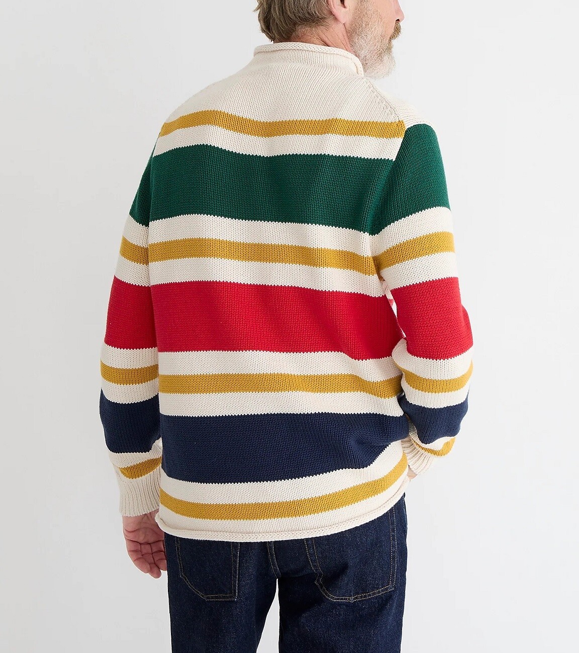 J.CREW roll neck sweater stripe white red green navy cotton chunky fisherman’s