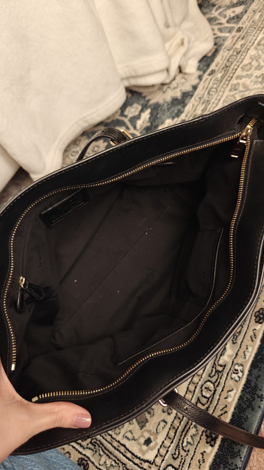 Coach Turnlock Chain Crossgrain Leather Tote Bag Black