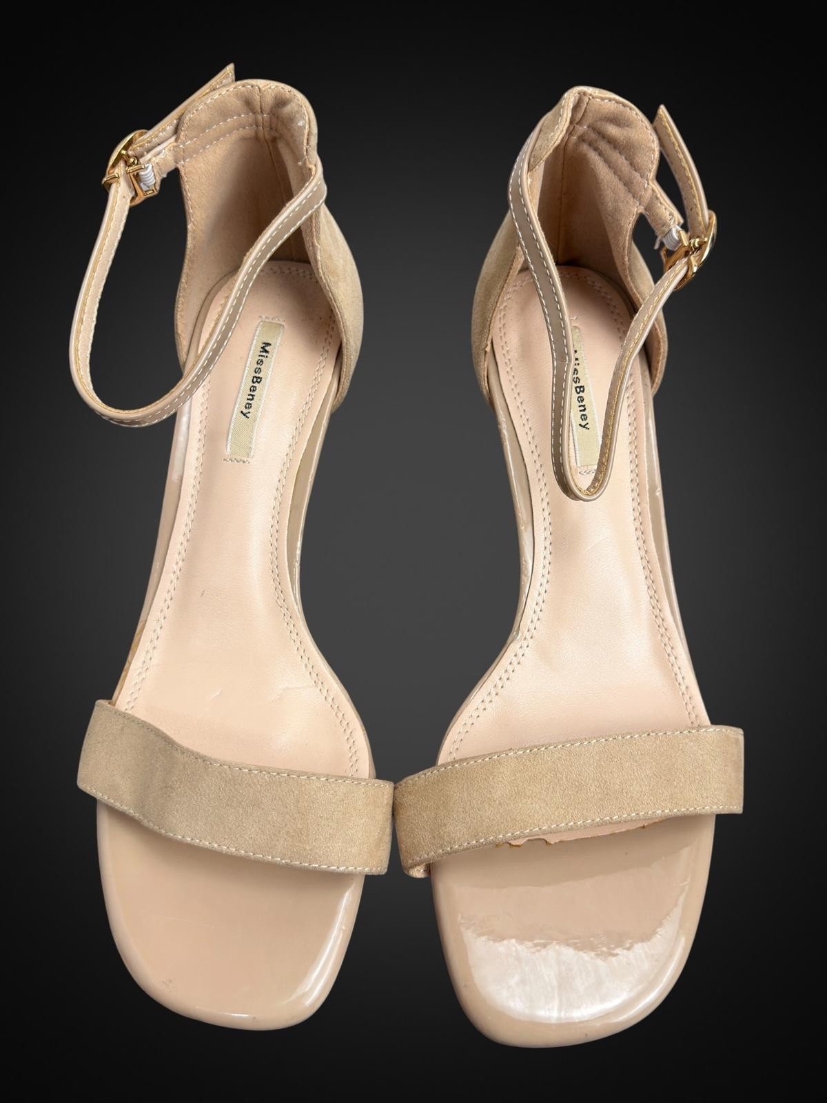Miss Barley Women’s Beige Suede Strappy Ankle Strap Open Toe Heels EU 38