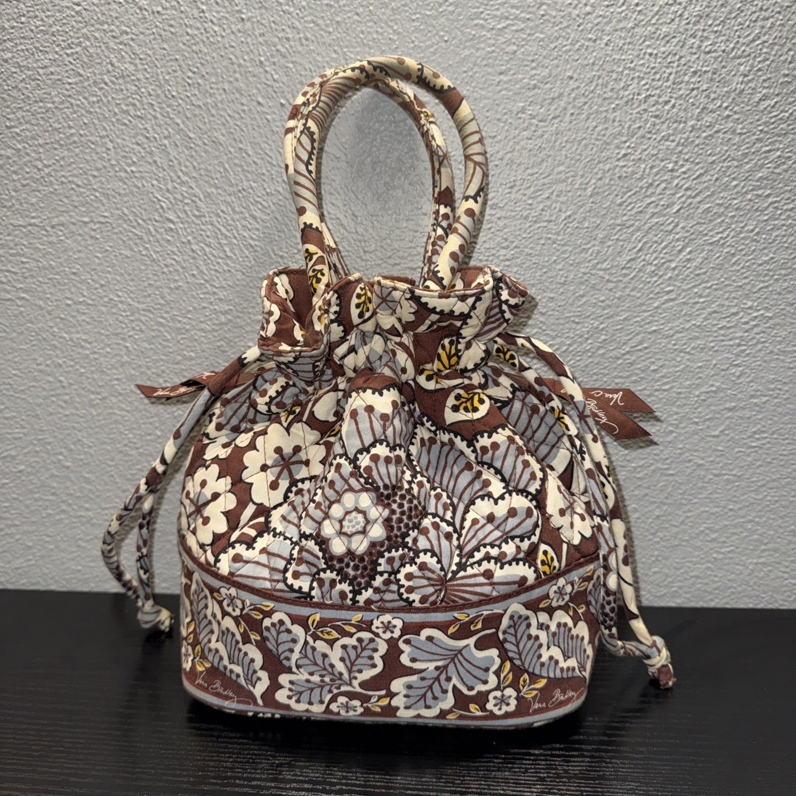 Vera Bradley Slate Blooms Print, Bucket Tote Drawstrings Two Handles