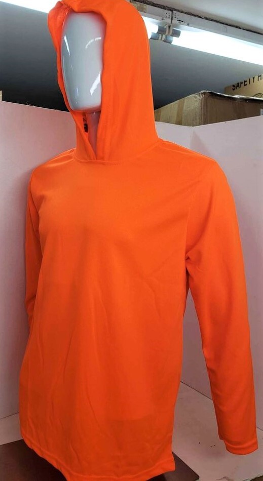Hi Vis Long Sleeve Safety Shirt With Hoodie, Polyester Birdeye Mesh Fabric
