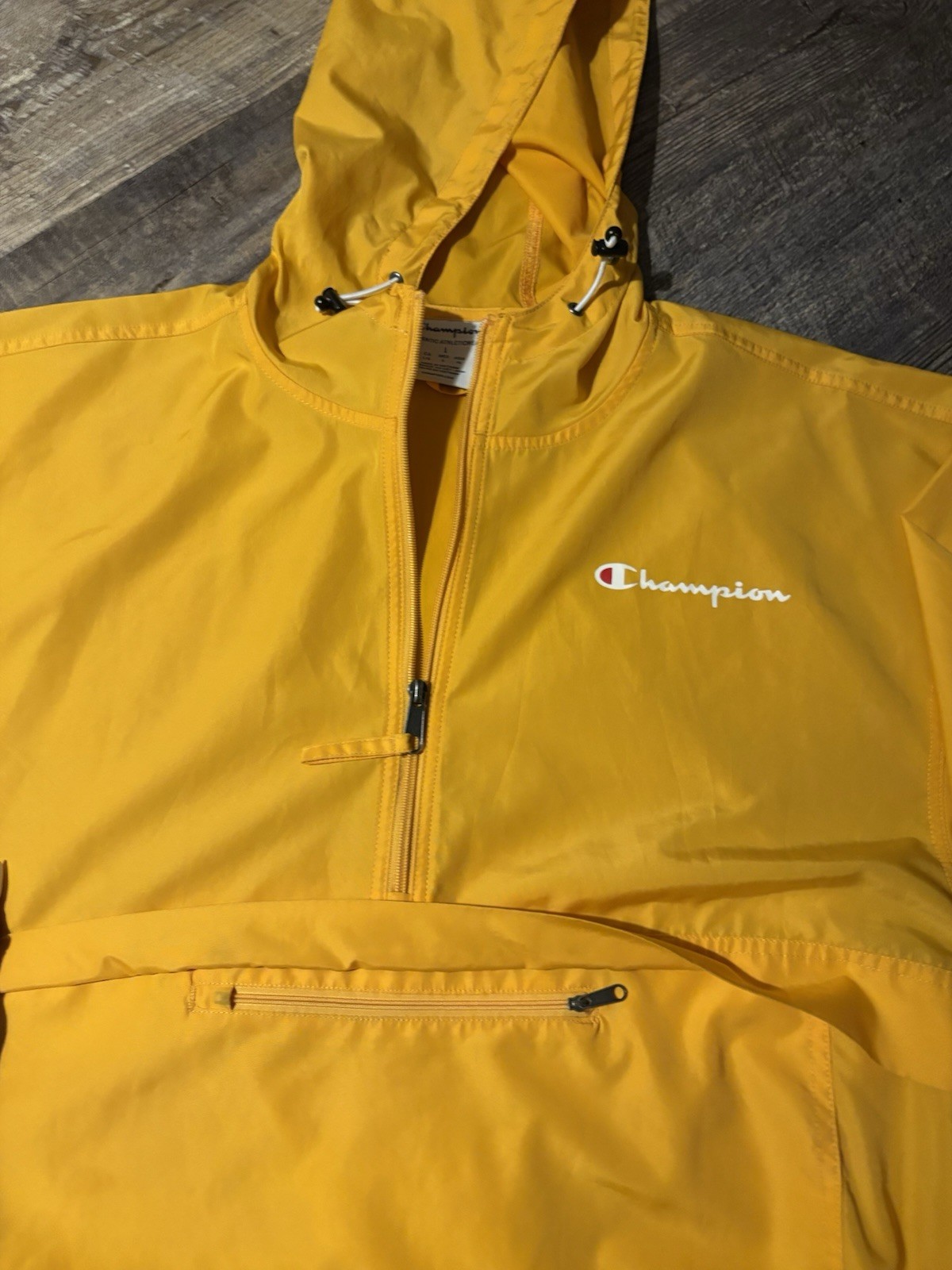 Champion Men’s Yellow Hooded 1/4 Zip Anorak Jacket Mid-Length Size L