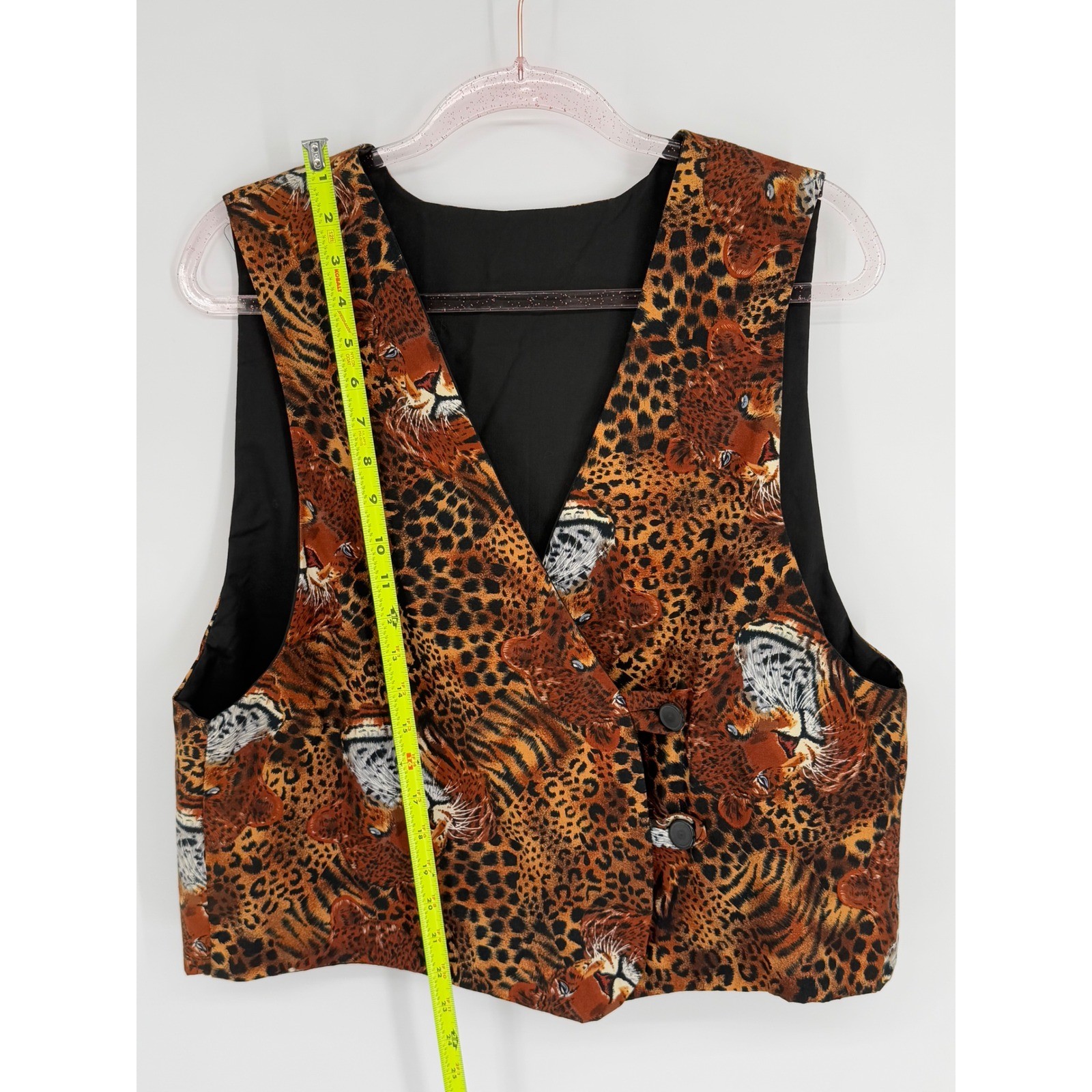 Homemade Womens Vest Leopard Cheetah Tiger Sleeveless Button Front Sz L