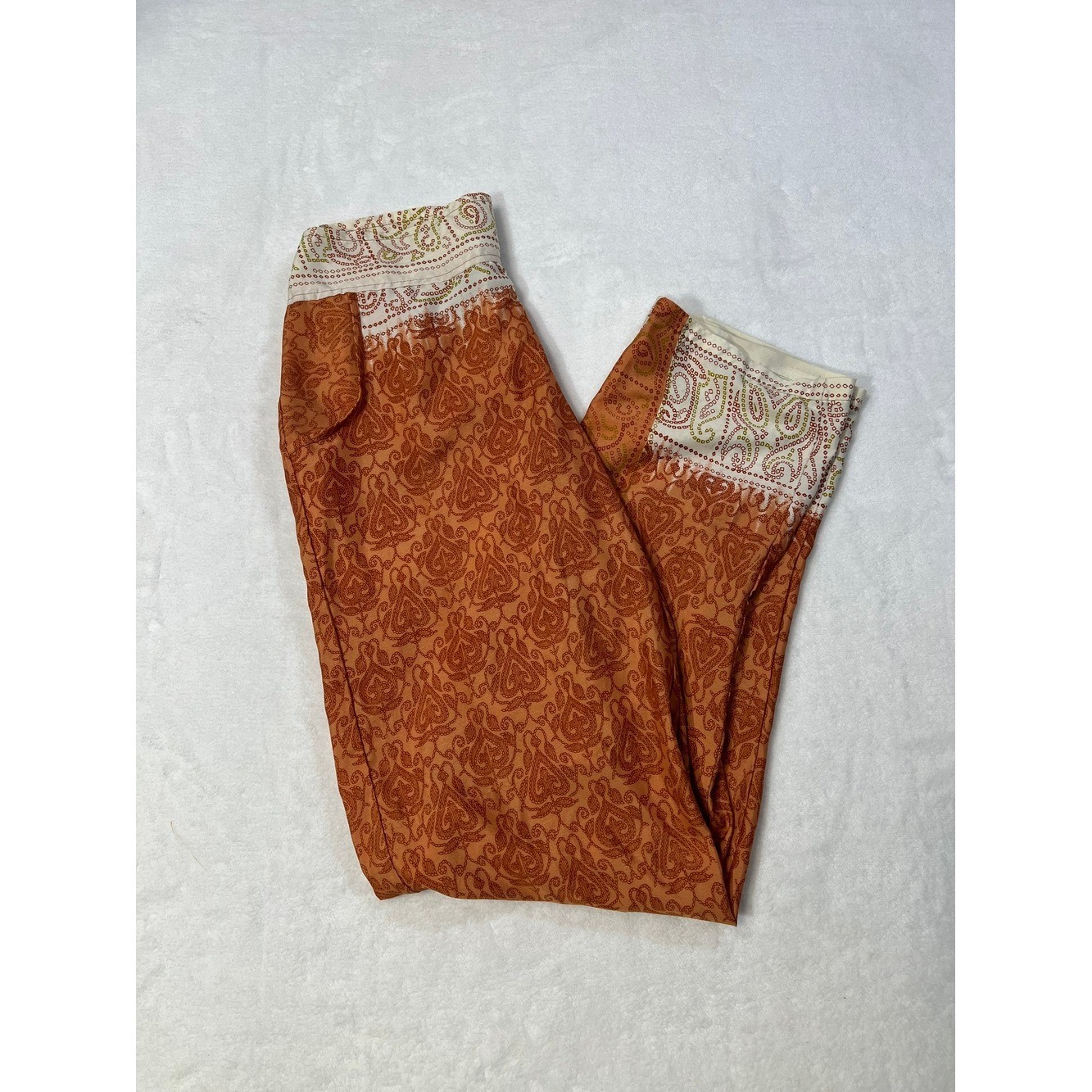 Source Unknown Rust Orange Patterned Track Pants with Cream Waistband