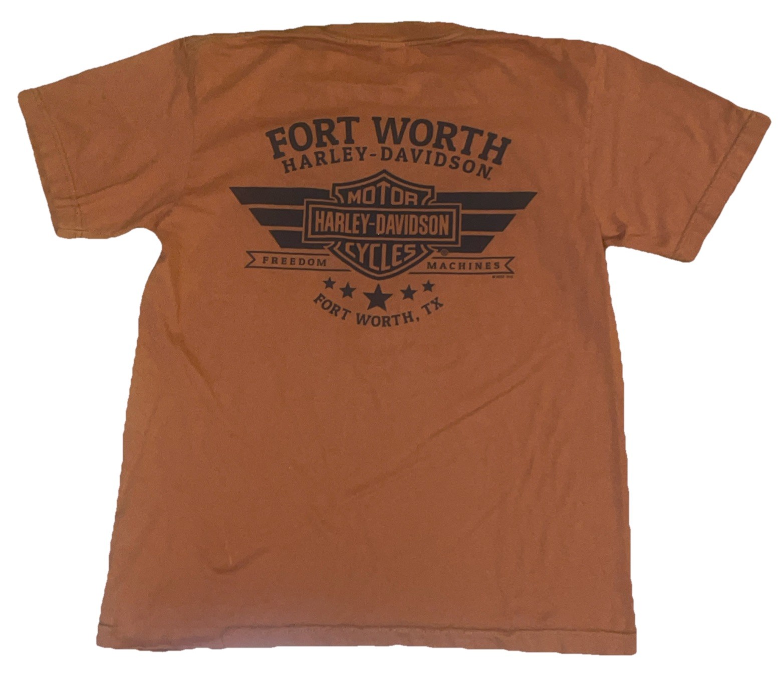 Harley Davidson Fort Worth Texas T Shirt Sz Large Orange Biker Distressed
