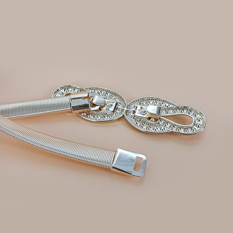 Elegant Gold Chain Belt for Women Adjustable Waist Stretch Metal Dress Belt