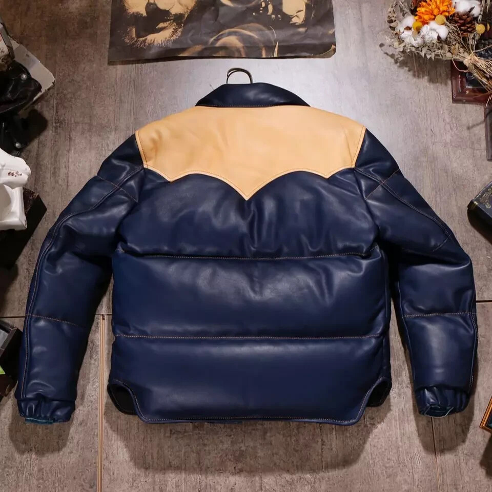 Men’s Puffer Bomber Real Lambskin Leather Quilted Bomber Jacket – Dual Color