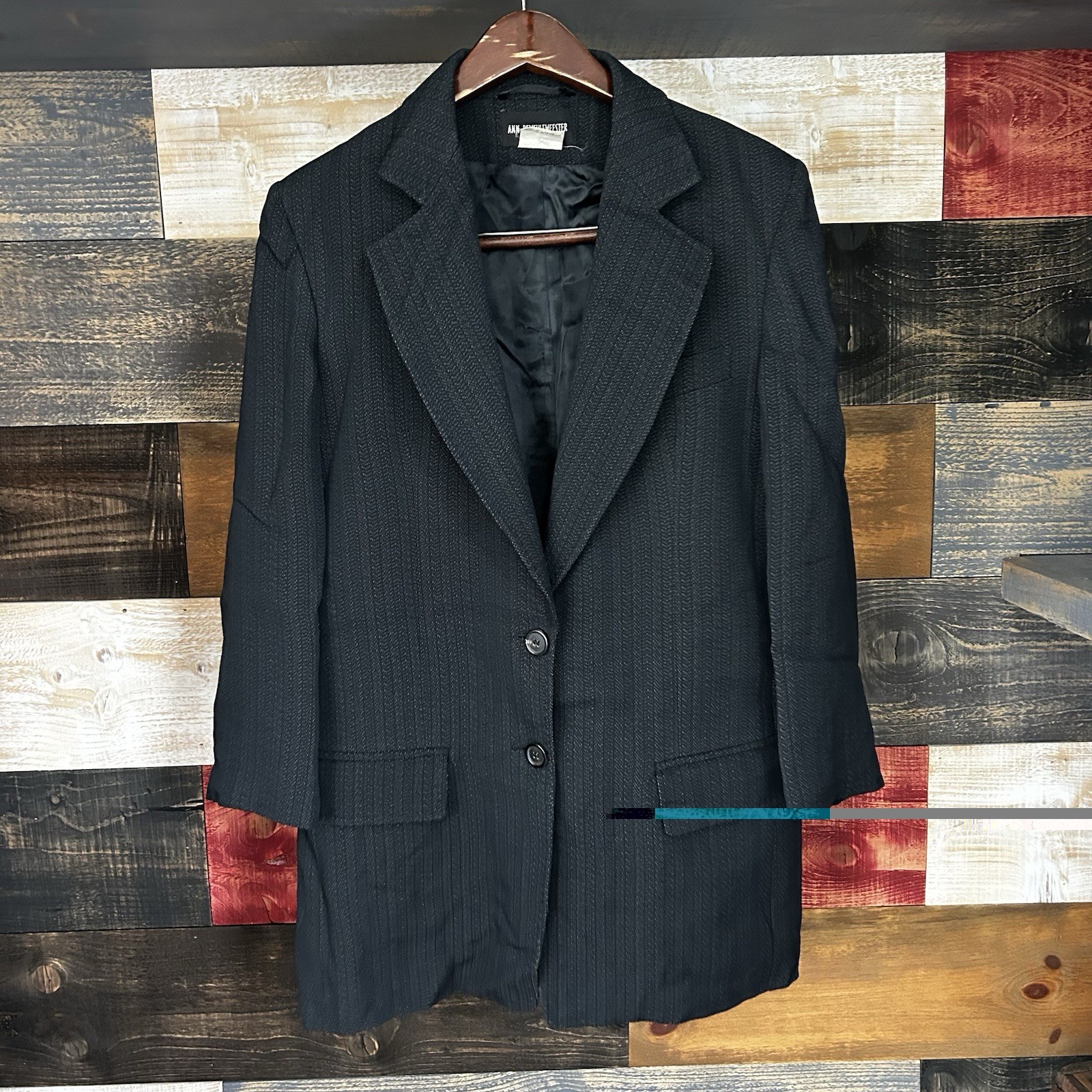 ann demeulemeester Vintage Jacket Blazer Women Black Wool Formal Coat Stripes