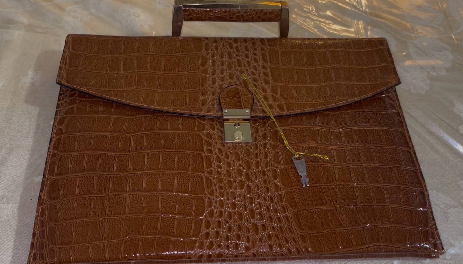Croc Leather Embossed Attaché Briefcase With Keys