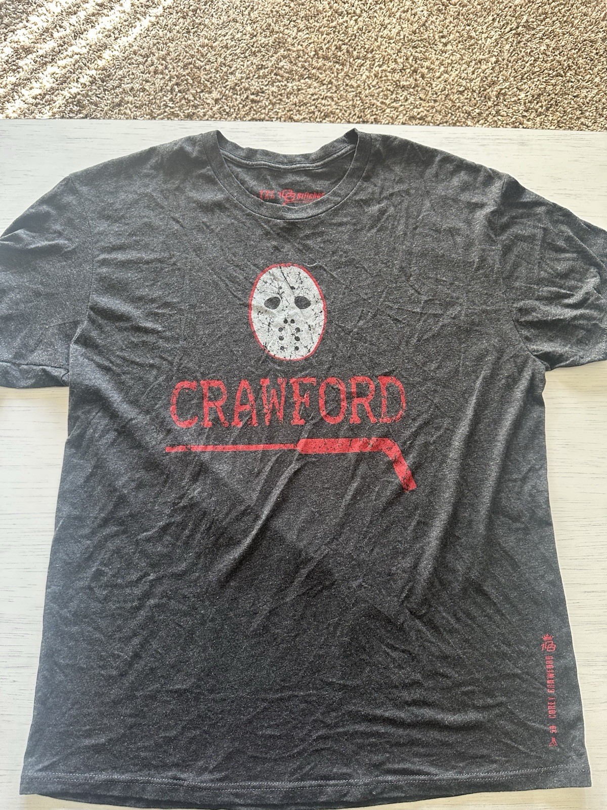 Corey Crawford 108 Stitches Men’s Graphic Tee Shirt Grey Size XXL