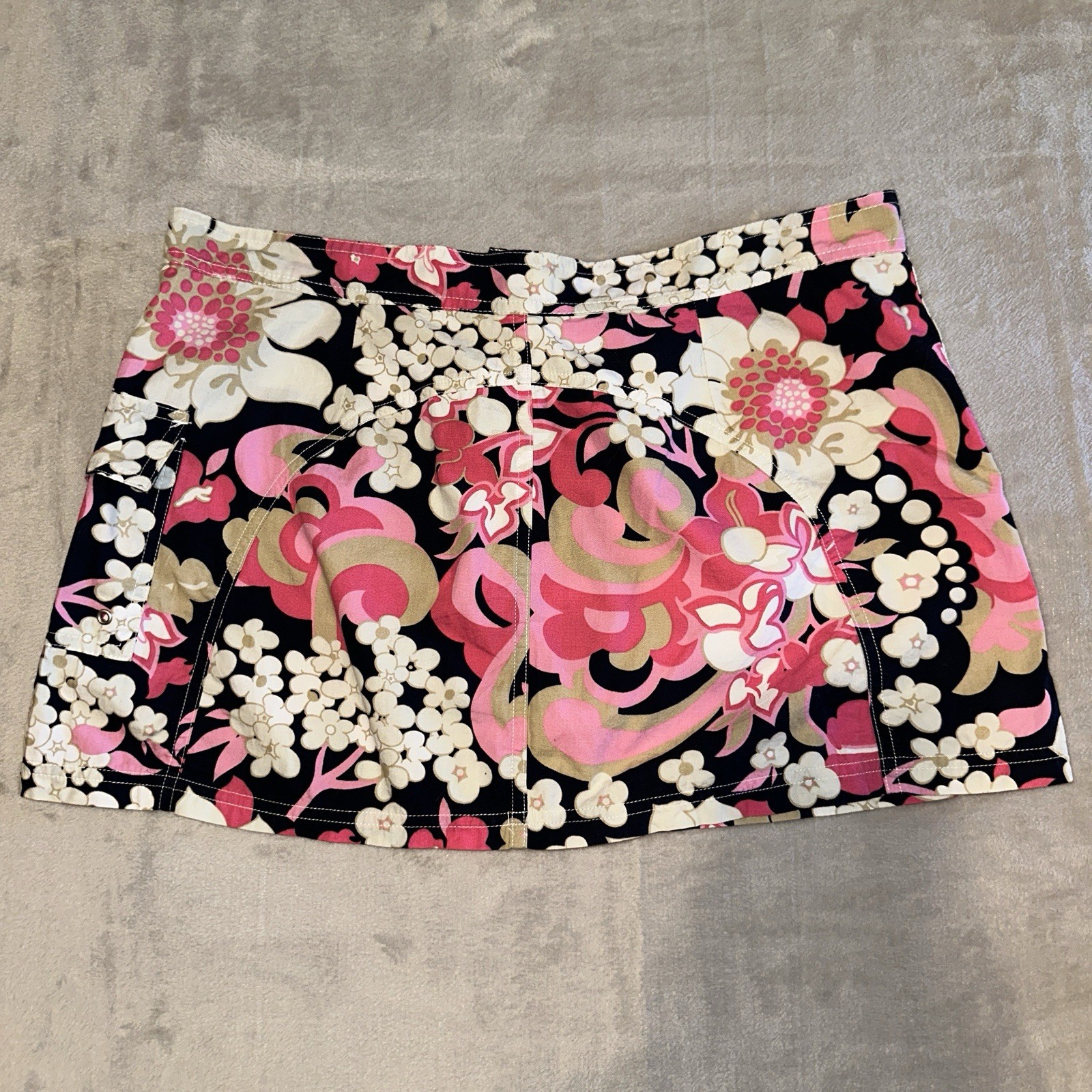 Vtg Y2K J Crew Floral Cargo Mini Skirt Drawstring 8 Utility Beach Hawaiian