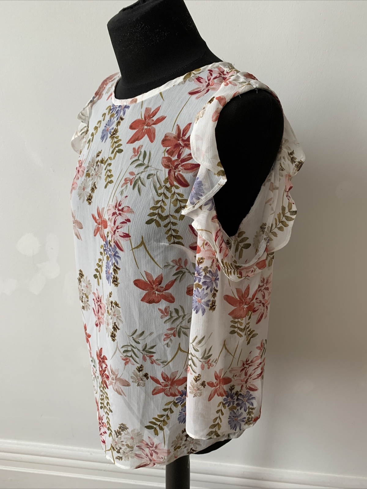 Matalan Papaya Floral Chiffon Cold Shoulder Summer Blouse Top Size UK 10