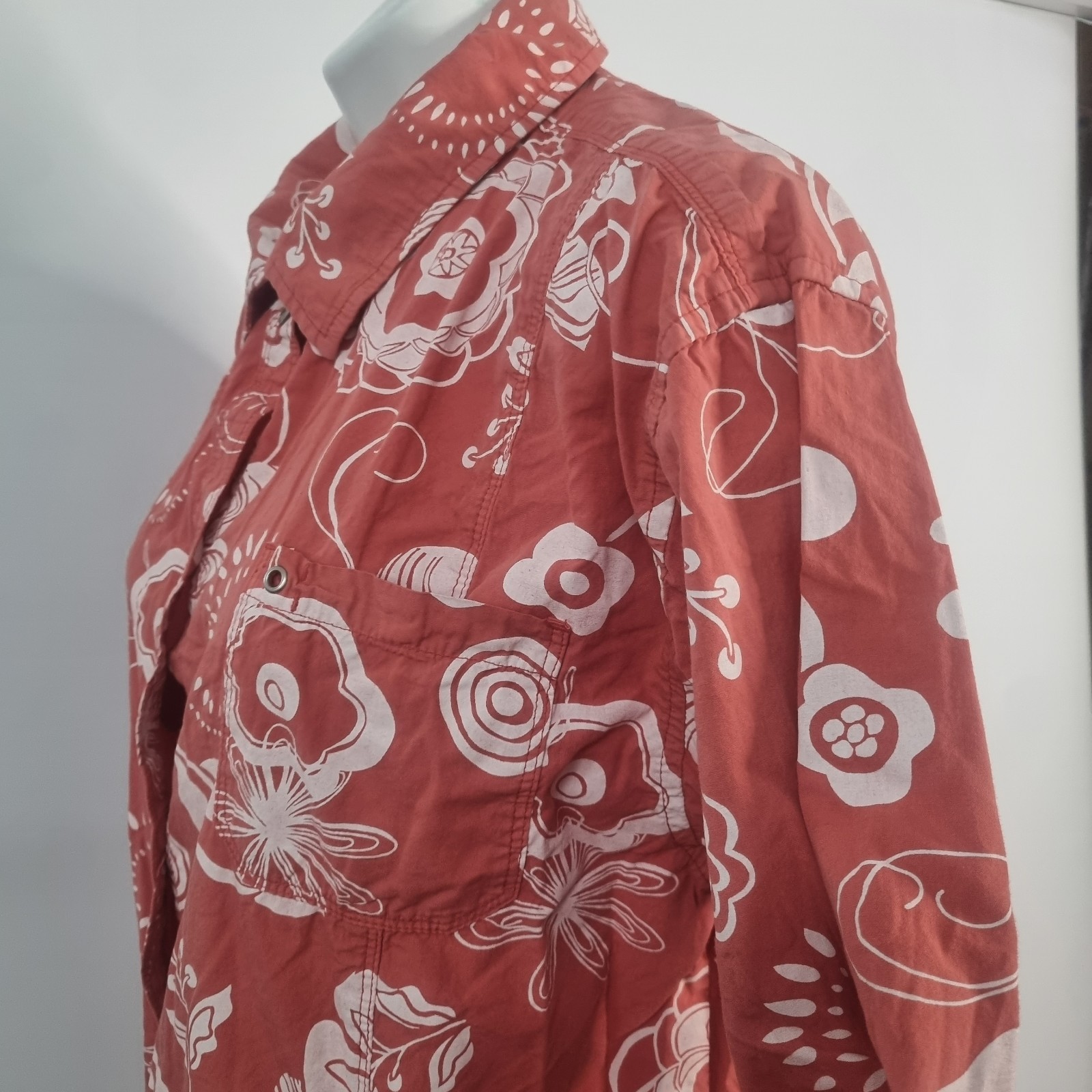 Fresh Produce Women’s Jacket Shirt Floral Vivid Coral Pink Button Down Sz XXL