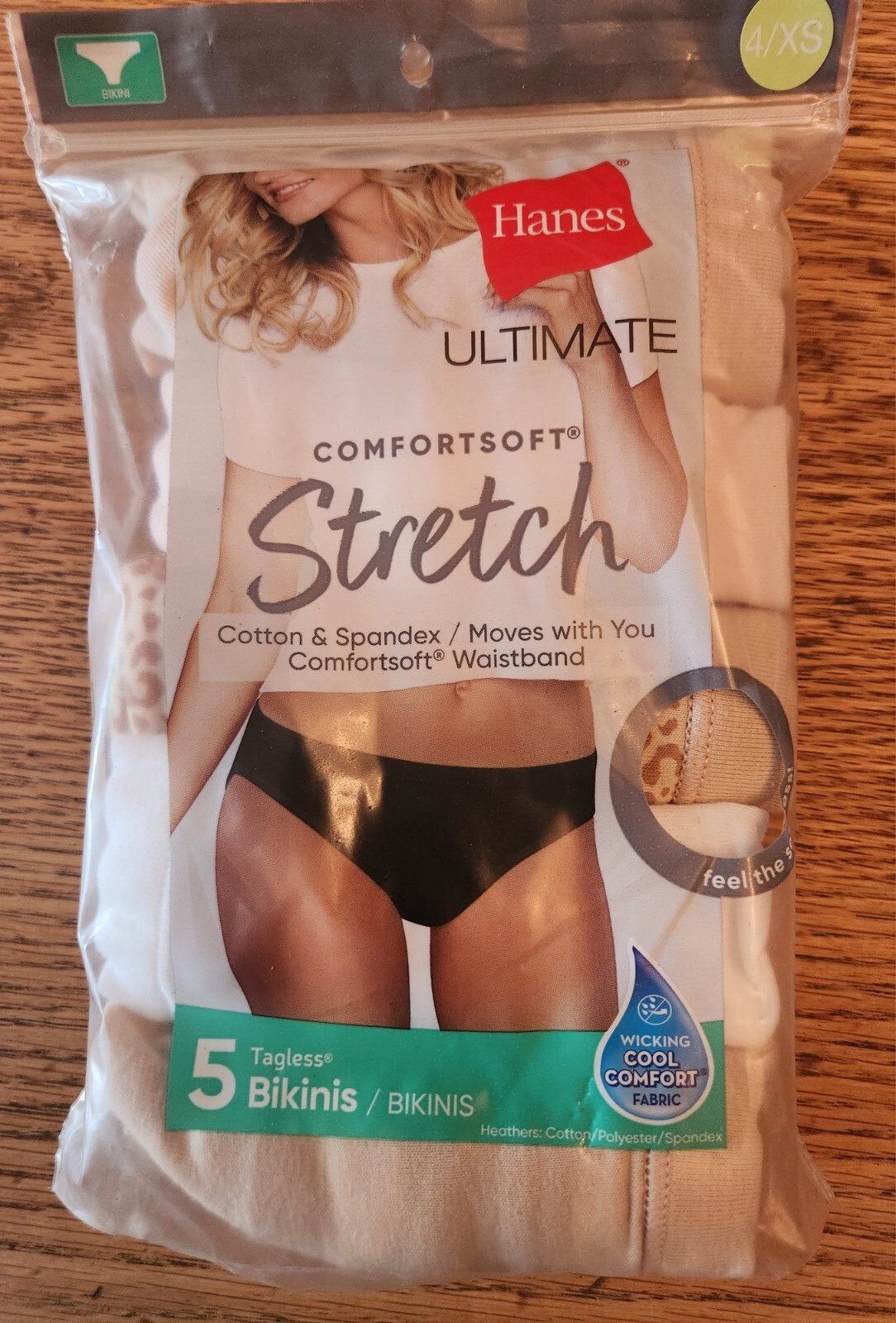 Hanes Brand Ultimate Comfortsoft Stretch tagless bikini Panties. 5 pack 4/XS New