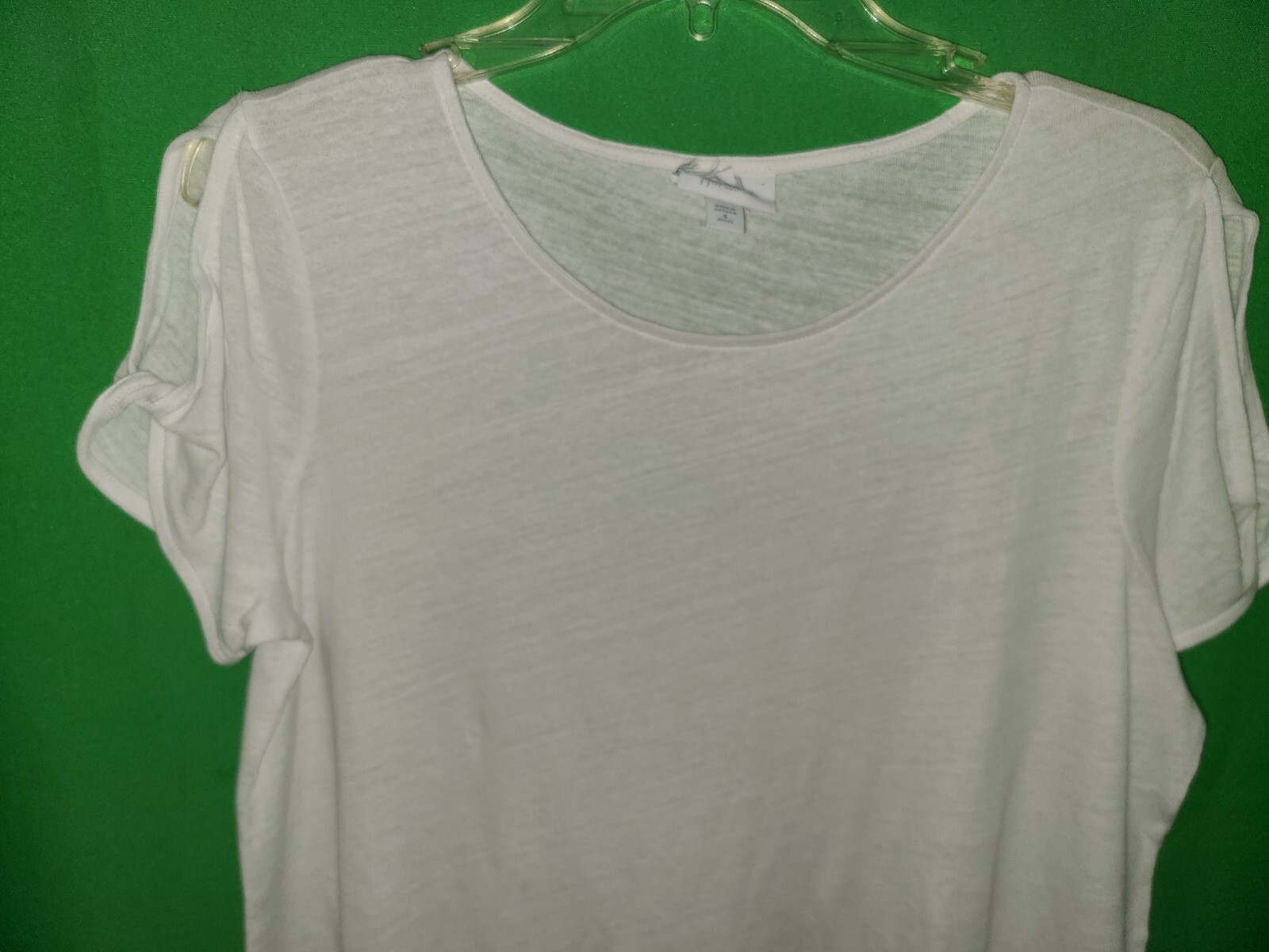 9027) NWOT J JILL petite small white linen blend knit top tee slit sleeve new PS