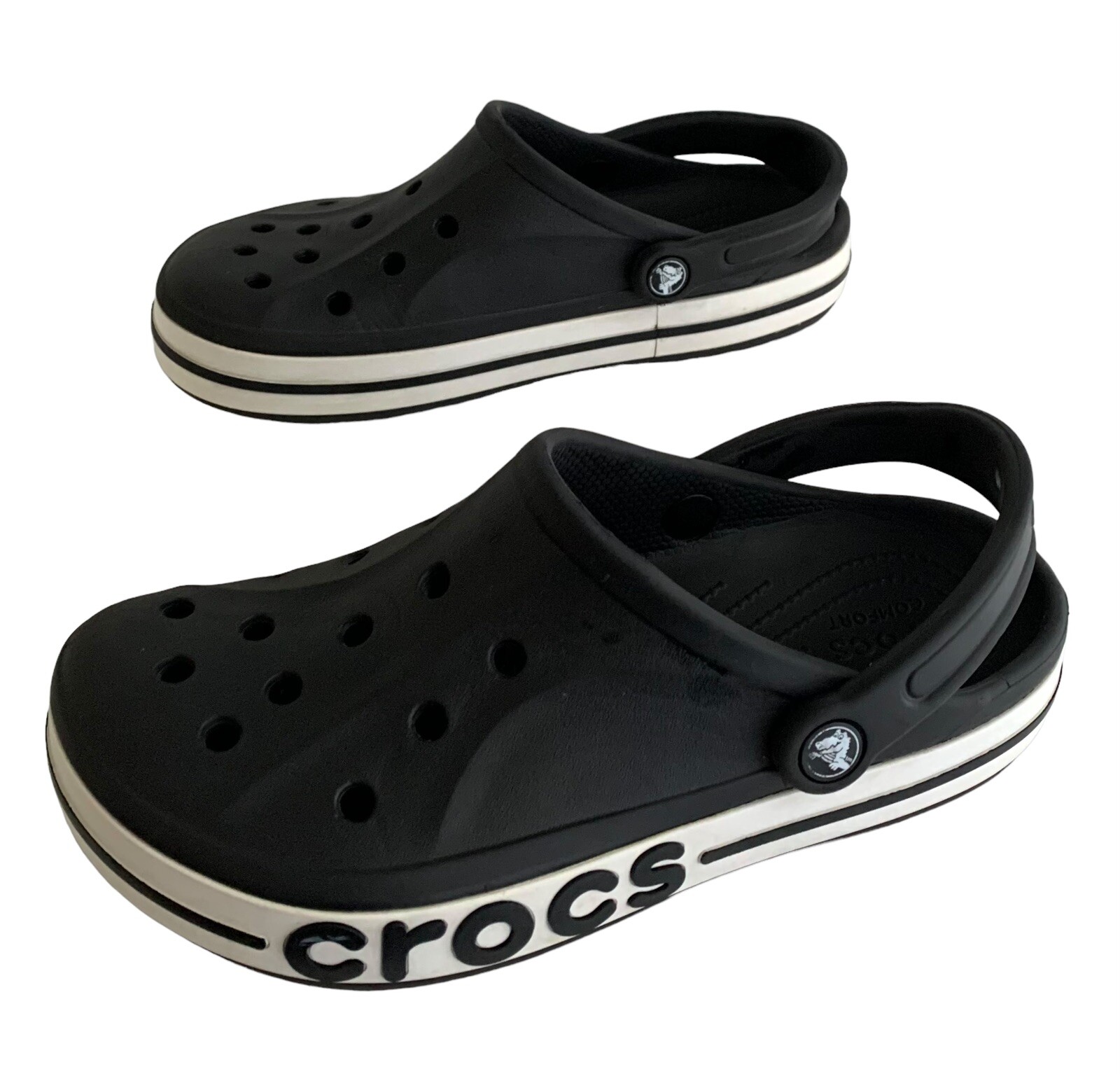 Crocs Bayaband Iconic Comfort Clog Black Spell Out Logo Mens 7 Womens 9