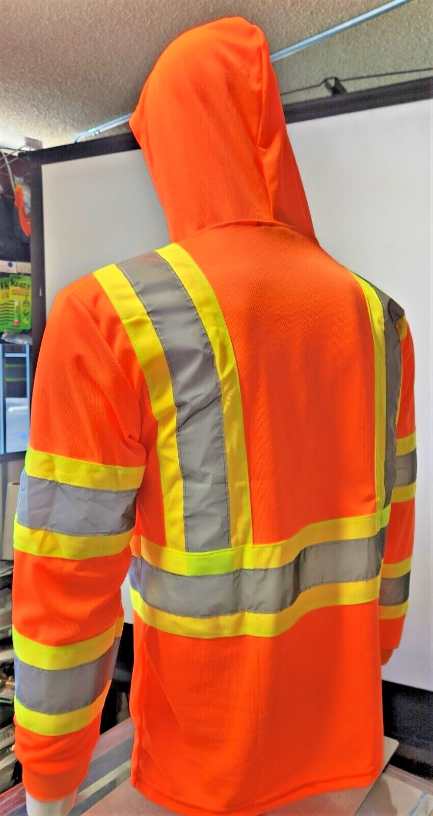 Class 3 Orange Long Sleeve Safety Shirt With Hoodie, Polyester Birdeye mesh