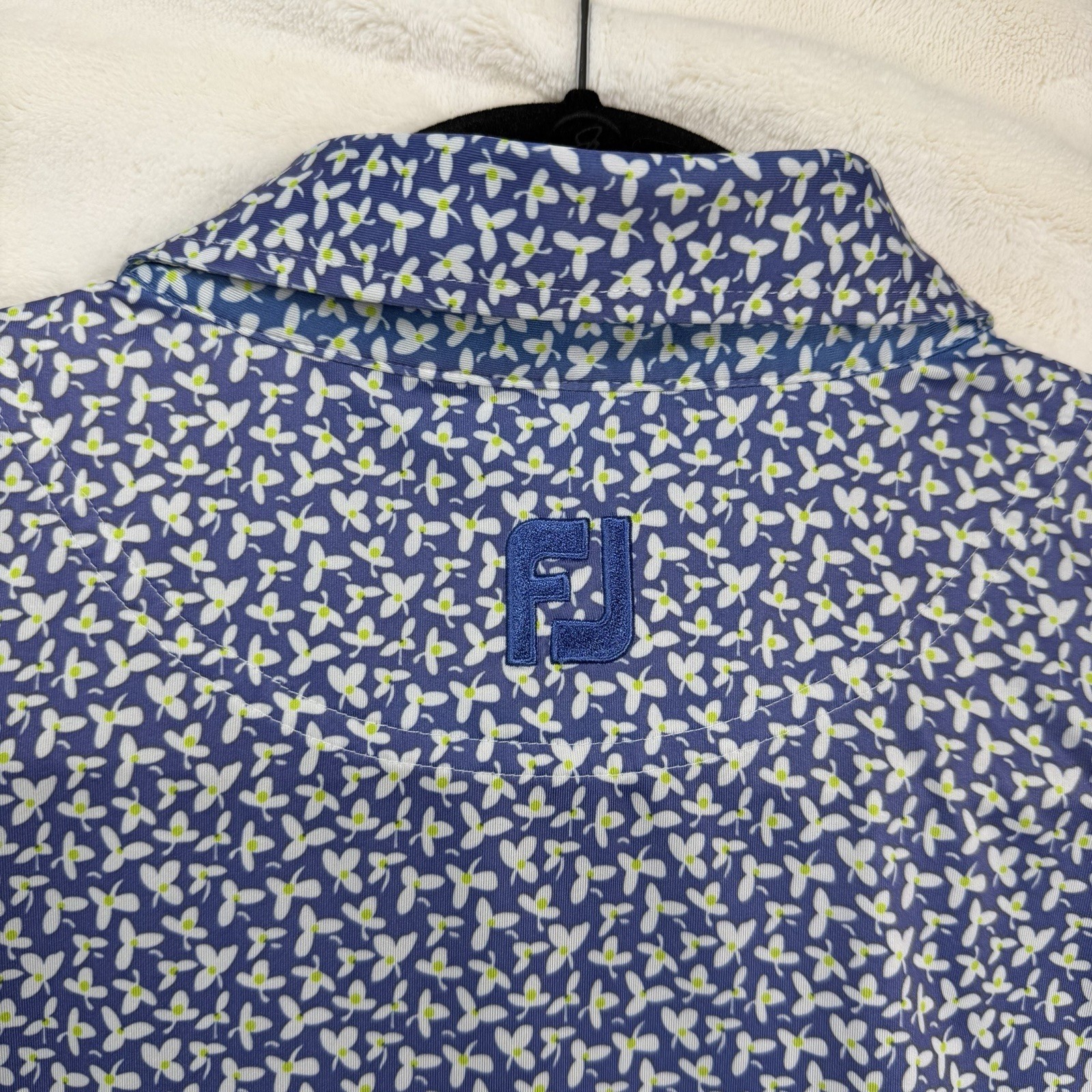 FootJoy Polo Shirt Mens 2XL Blue Floral Print Golf Performance Stretch Green