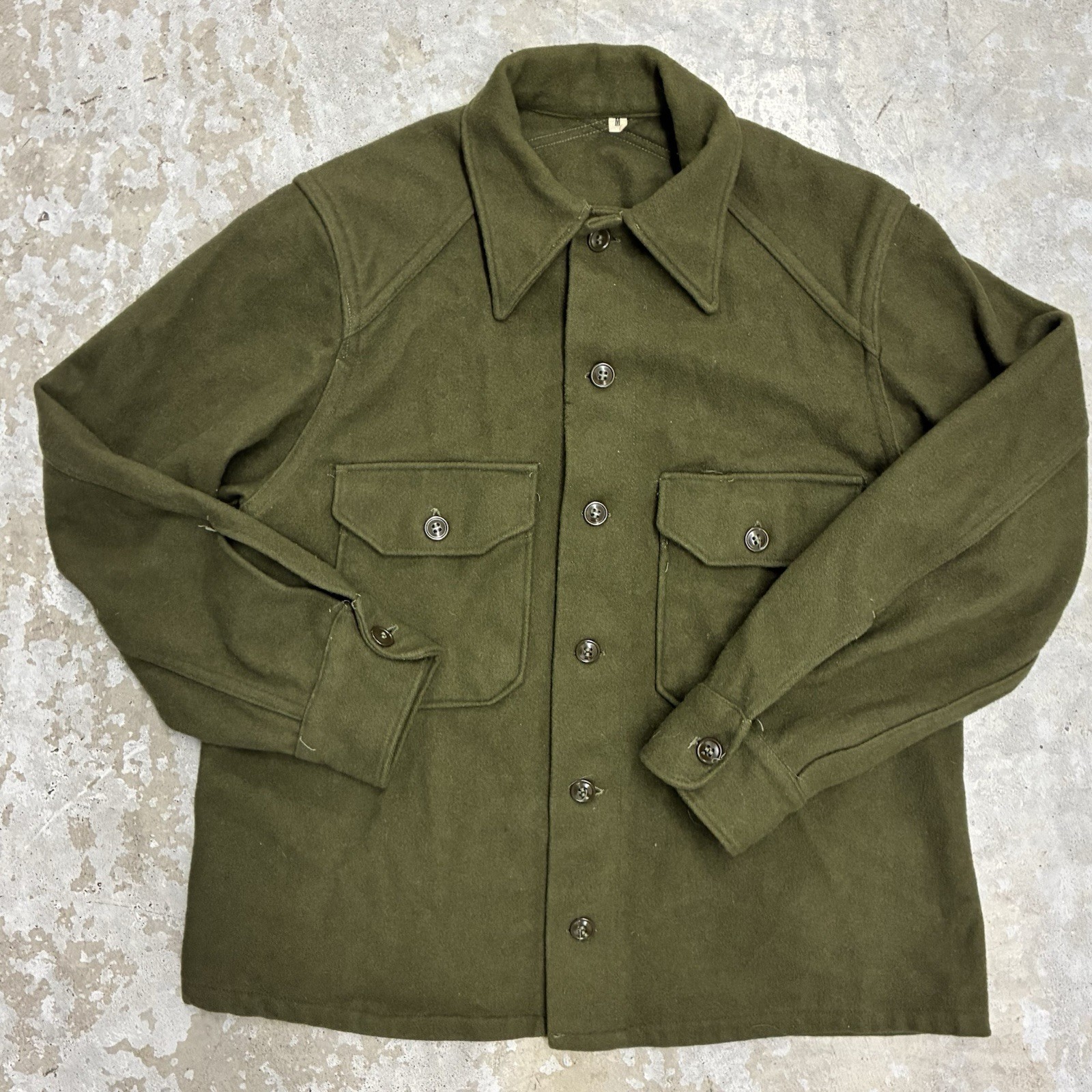 Vintage 50s US Army OG-108 Wool Field Shirt Medium Olive Green Korean War M-1951