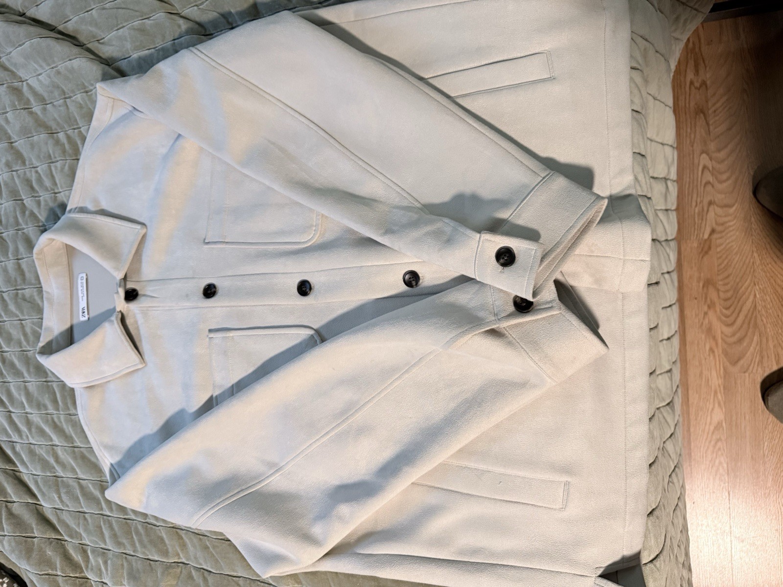 ZARA Men’s White Wool Button-Front Jacket w/ Pockets Point Collar Short L