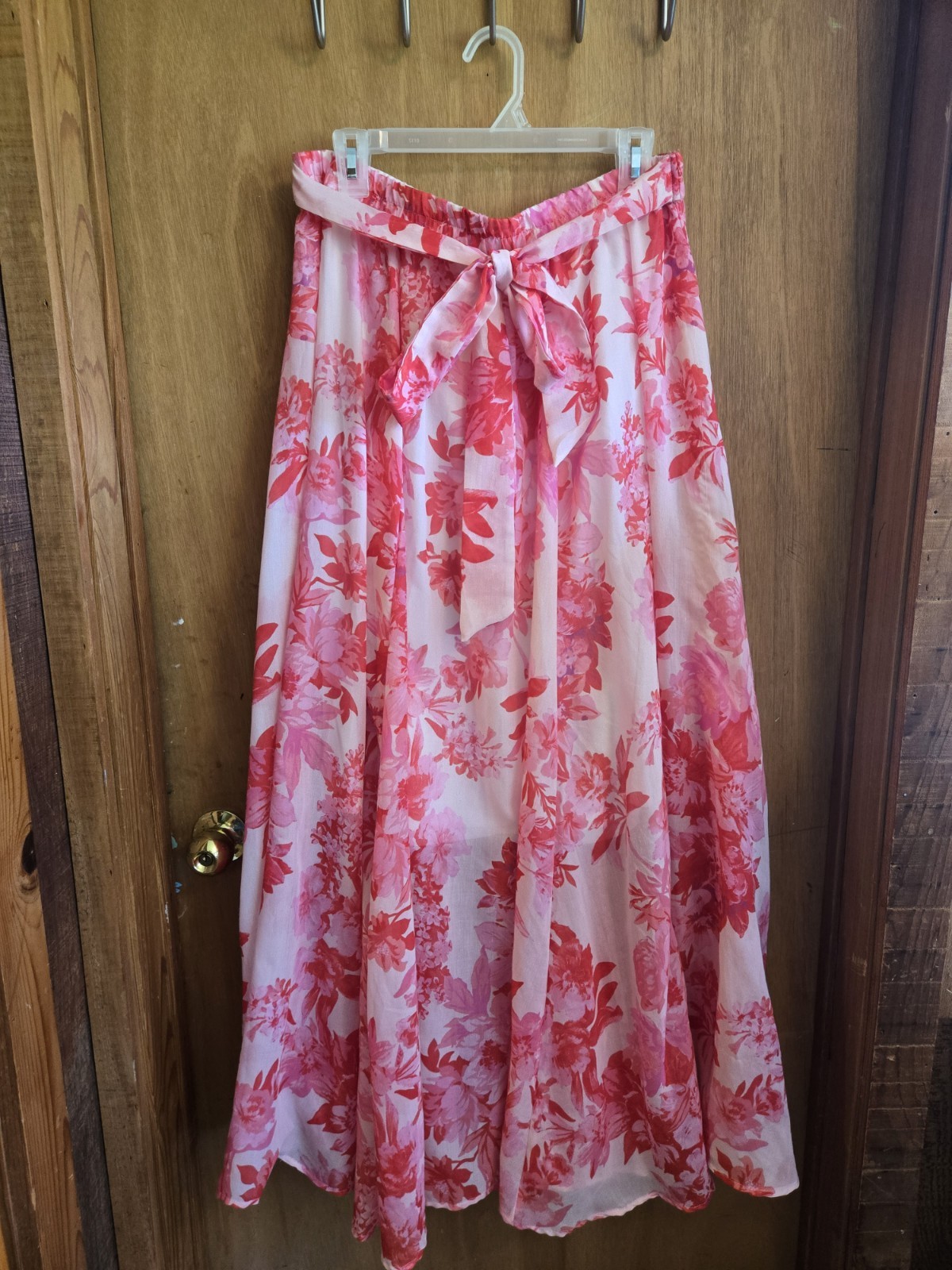 Her Destiny Women’s XL Pink Floral Maxi Skirt Tie Flowy A-Line Spring Garden