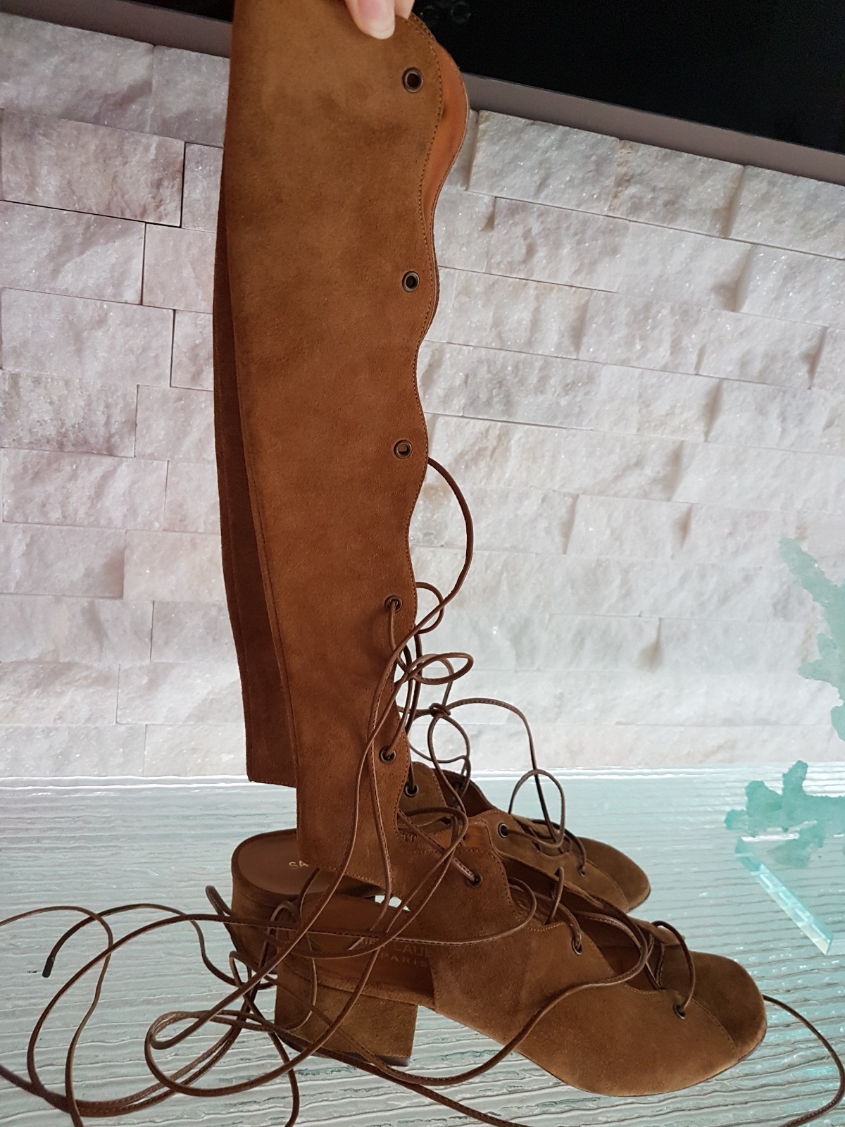 YSL Saint Laurent Babies Gladiator Sandal Shoe Boot Suede LaceUp IT37 US7 $1095
