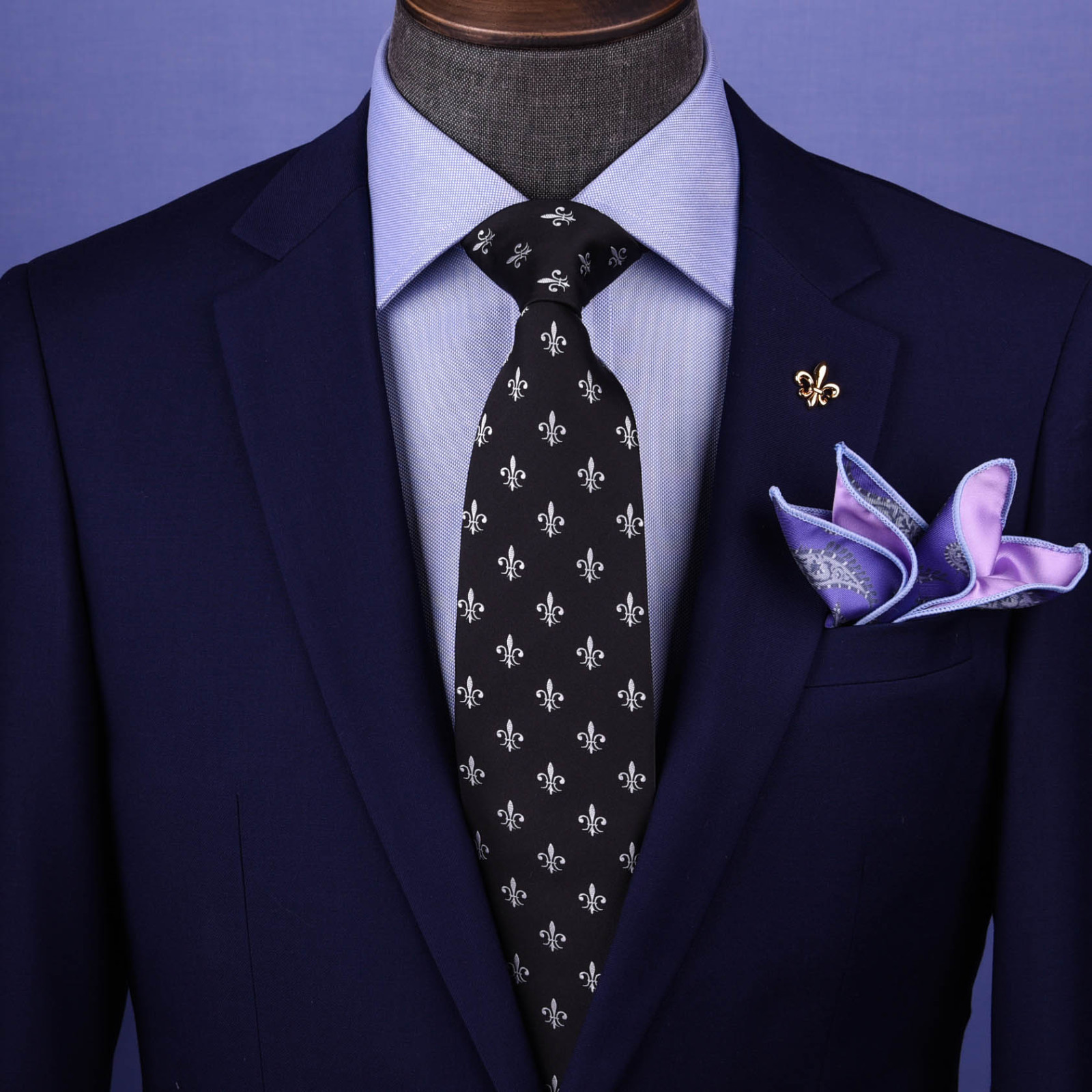 Black Italian Fleur-De-Lis White Designer Tie 8cm Necktie Mens Accessory Fashion