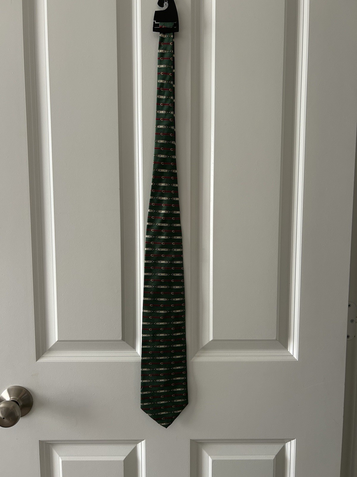 Paolo Gucci 100% Silk Woven Striped Tie for Men Green Red Gold Beige Logo