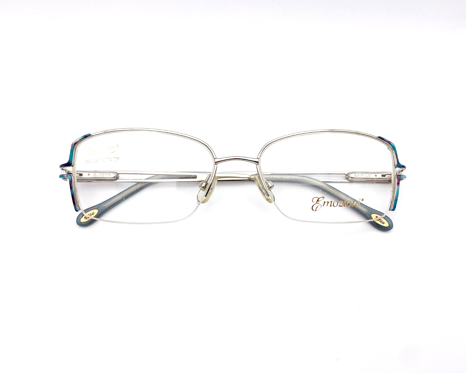 Vintage Safilo Emozioni Eyeglasses | Semi-Rim Silver Mosaic Inlay Temples