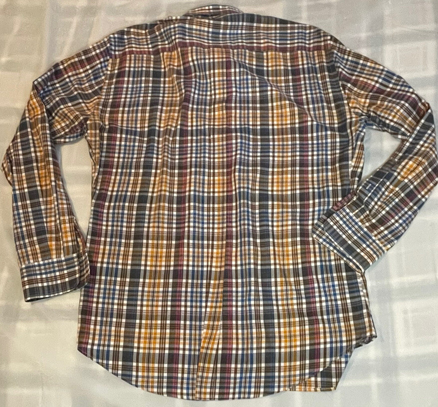 Mens Peter Millar Long Sleeve Plaid Button Down Dress Shirt Sz XL Brown Blue Tan