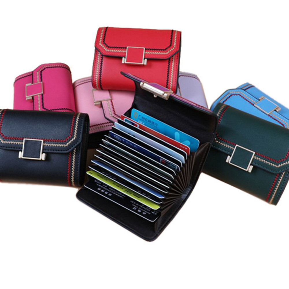 Cowhide Leather Womens RFID Wallet Hasp Card Holders Money Bag Small Coin Purse