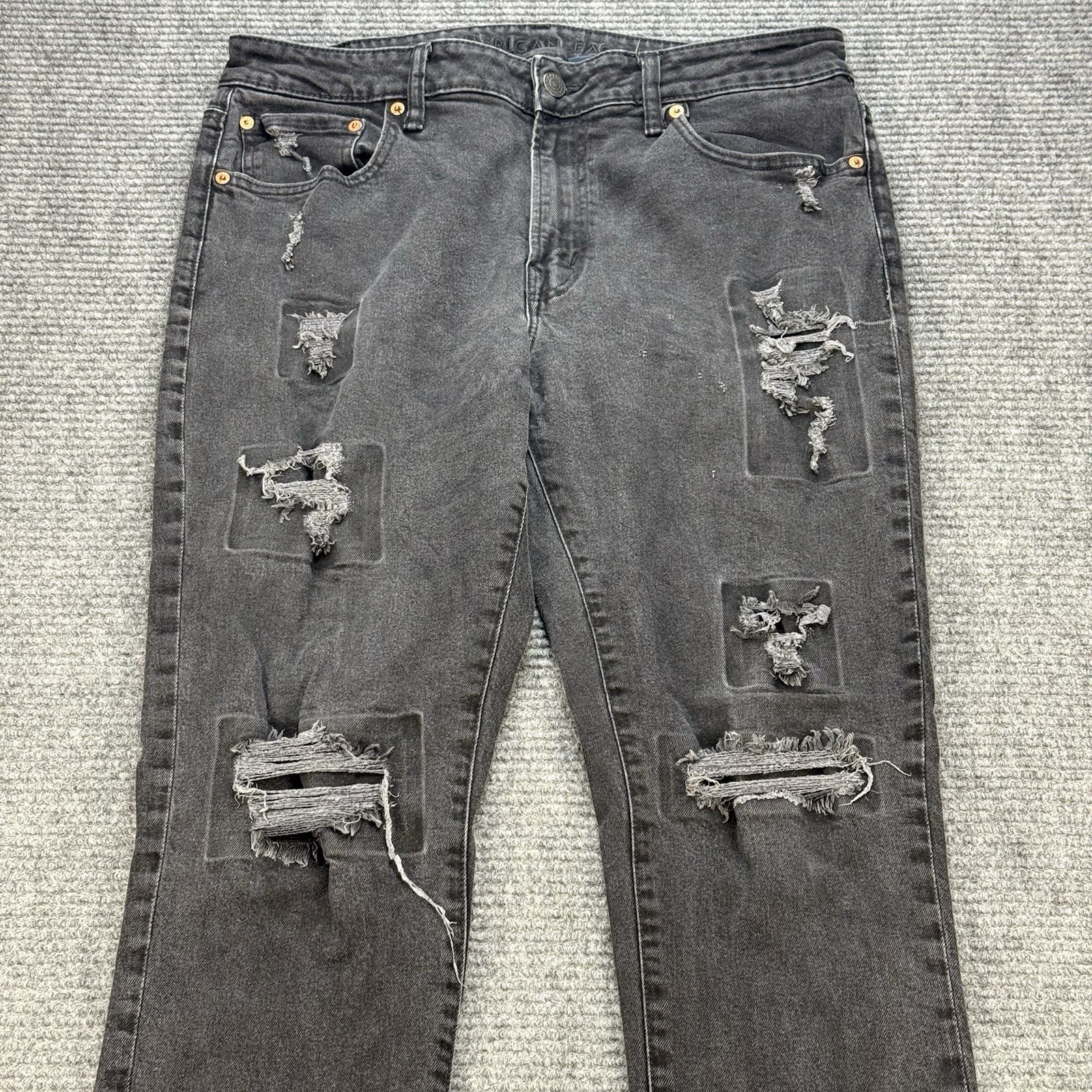 American Eagle AirFlex+ Athletic Skinny Jeans Men 36×32 Black Distressed Stretch