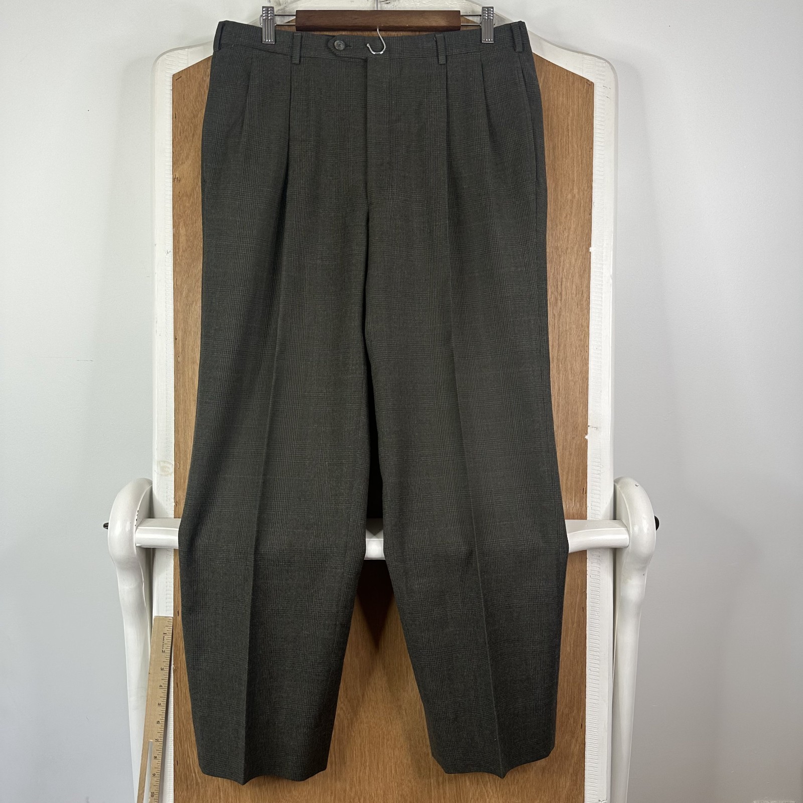 VTG Hart Schaffner Marx Suit Mens 40R Brown Glen Check 2 Button Wool Pants 34×29
