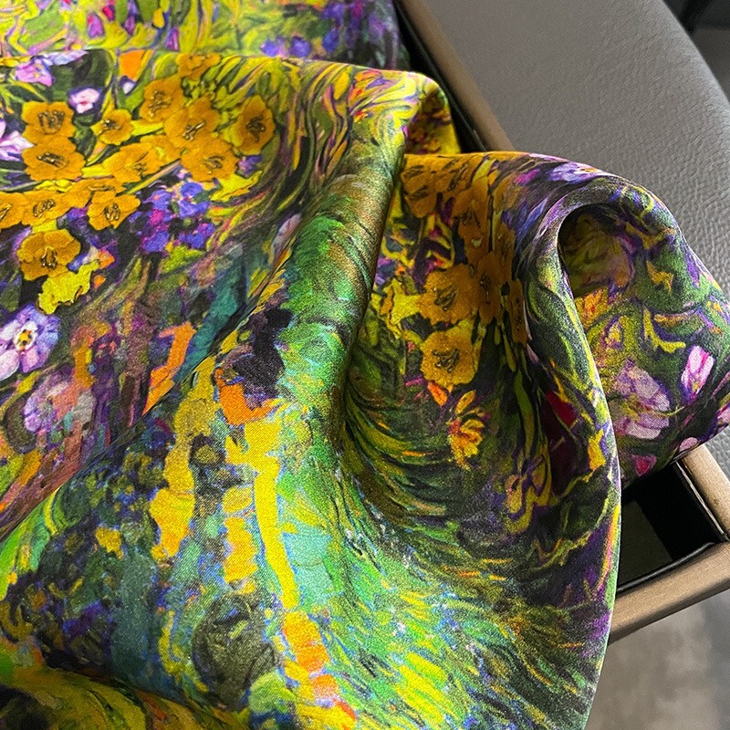 100% Silk 27″ Square Scarf Women Neckerchief Wrap Bandana Floral Oil Painting