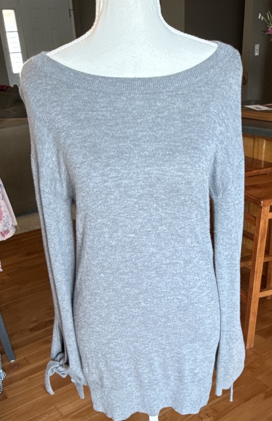 Trouvé Women’s XS Gray Solid Knit Scoop Neck Tie Cuff Long Sleeve Pullover